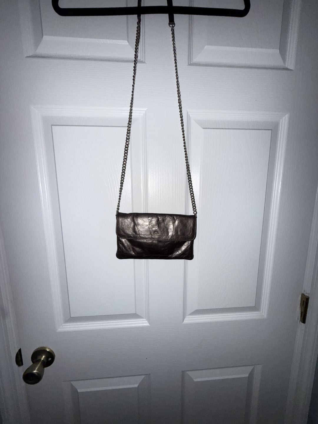 Latico Leathers Metallic Bronze Leather Crossbody Clutch with Chain Strap