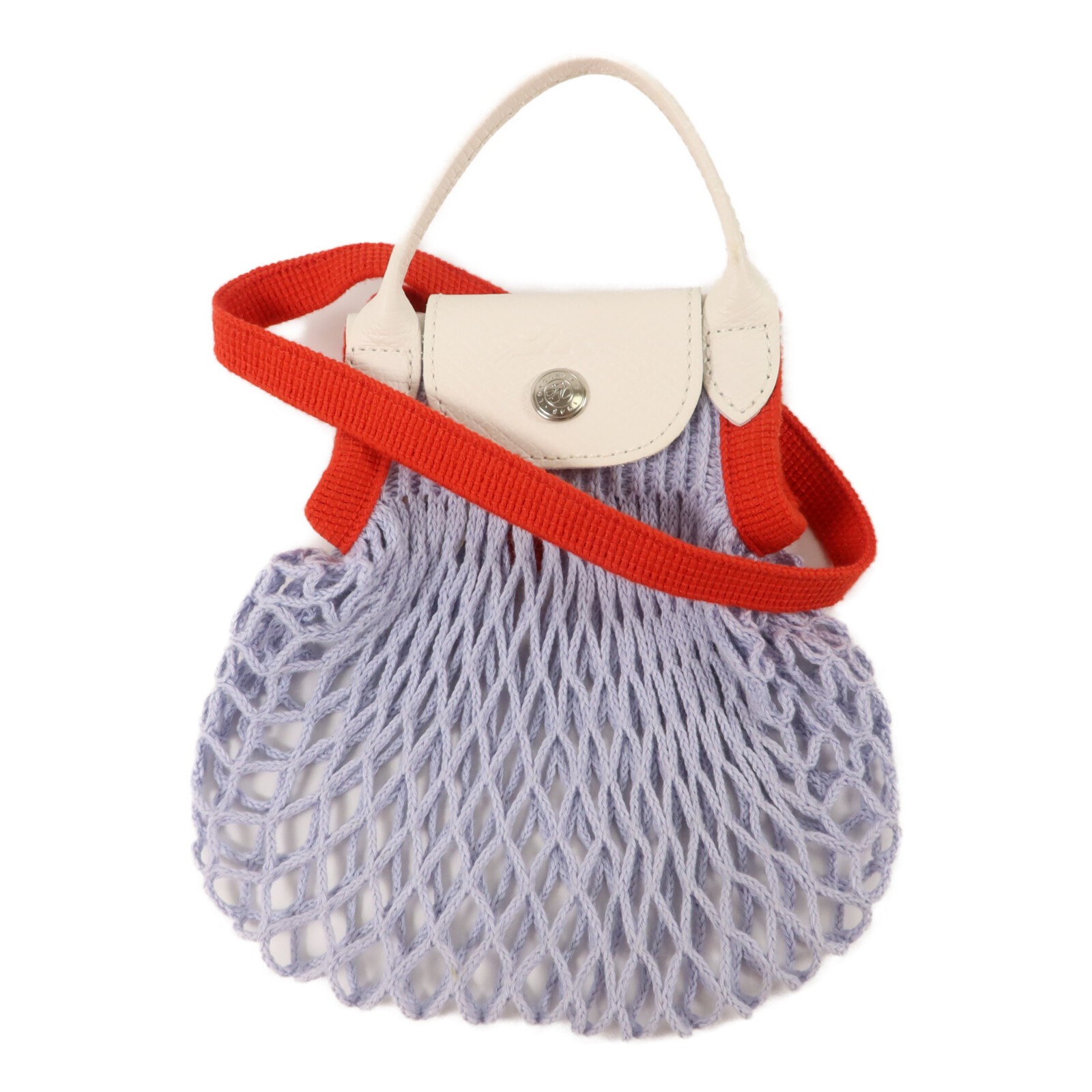 LONGCHAMP SHW Le Pliage Filet XS Mesh Bag Calfskin Leather/Cotton Blue/Red
