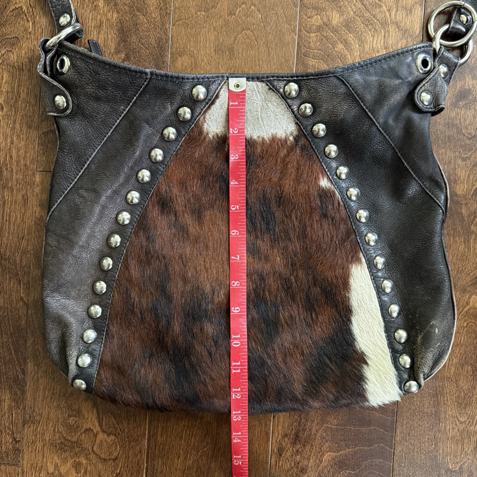 Maurizio Taiuti Italy Genuine Cowhide Hair Studded Leather Bag Tote *COOL*