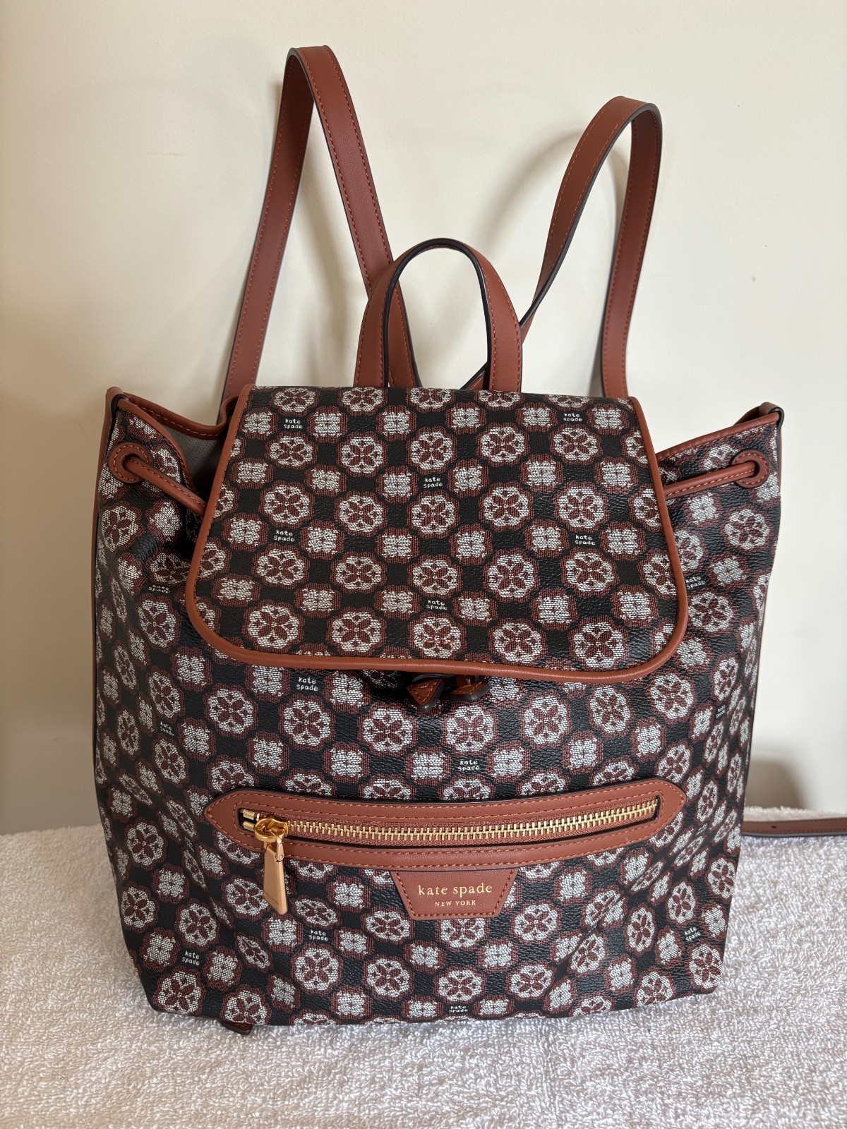 KATE SPADE FLOWER MONOGRAM MIA FLAP BACKPACK BLACK MULTI Retail $348