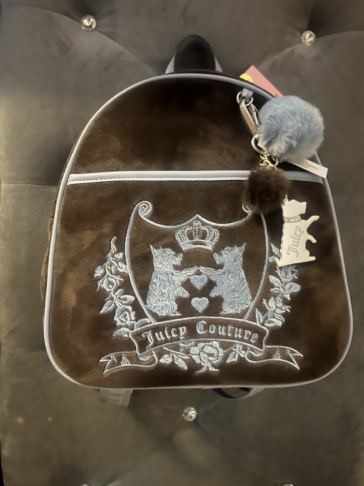 Juicy Couture Y2K Brown & Light Blue Juicy Lovers Club Backpack NWT