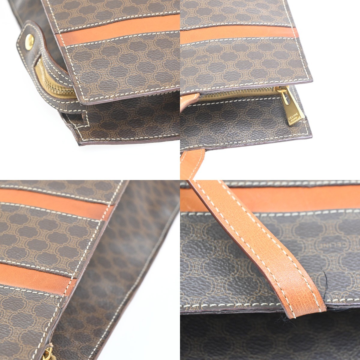 CELINE Macadam Pattern Shoulder Tote Bag PVC Leather Brown Gold Italy 69KC468
