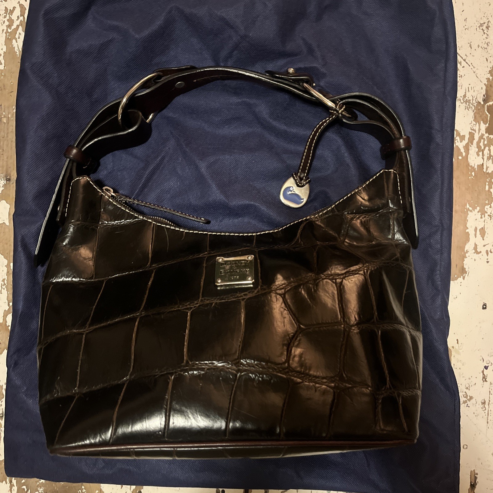 DOONEY & BOURKE-Harrison Brown Alligator Embossed Leather HOBO Bag W/ Dust Bag