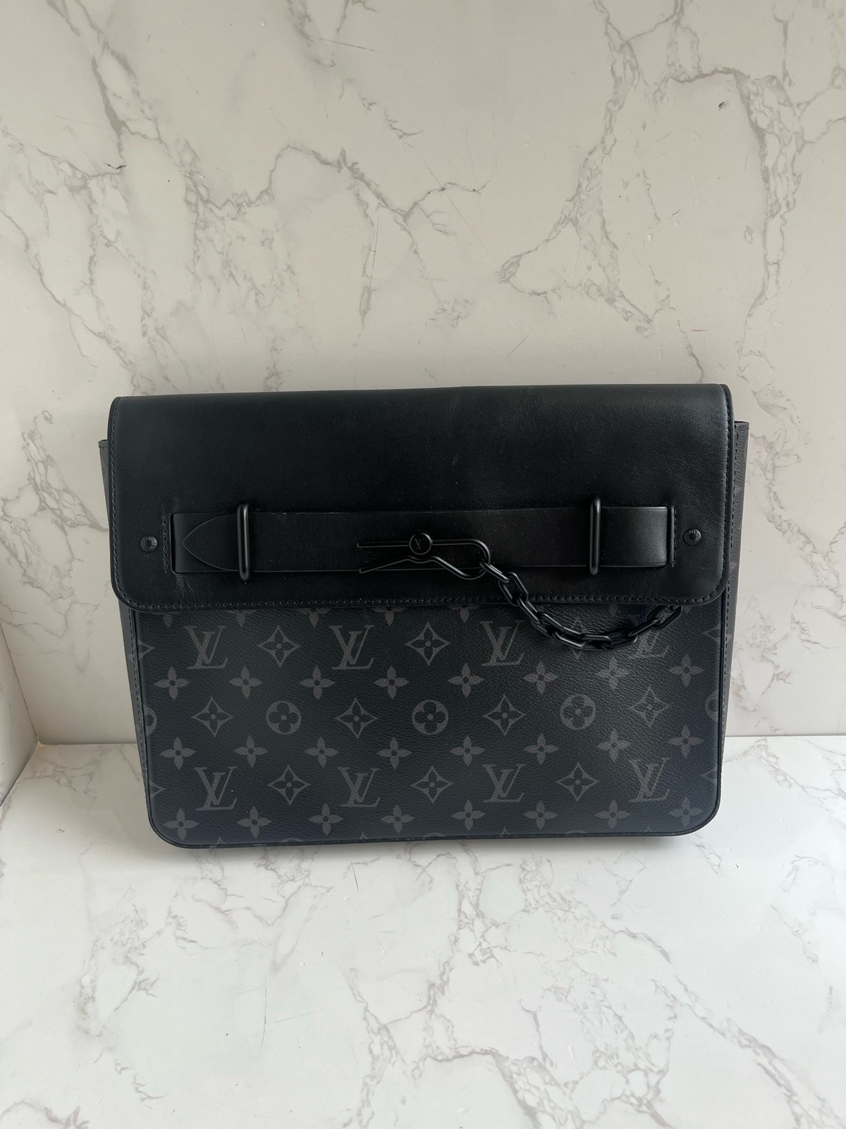 Louis Vuitton Steamer Normal Size Black Monogram Canvas Calfskin Daily Clutch Du
