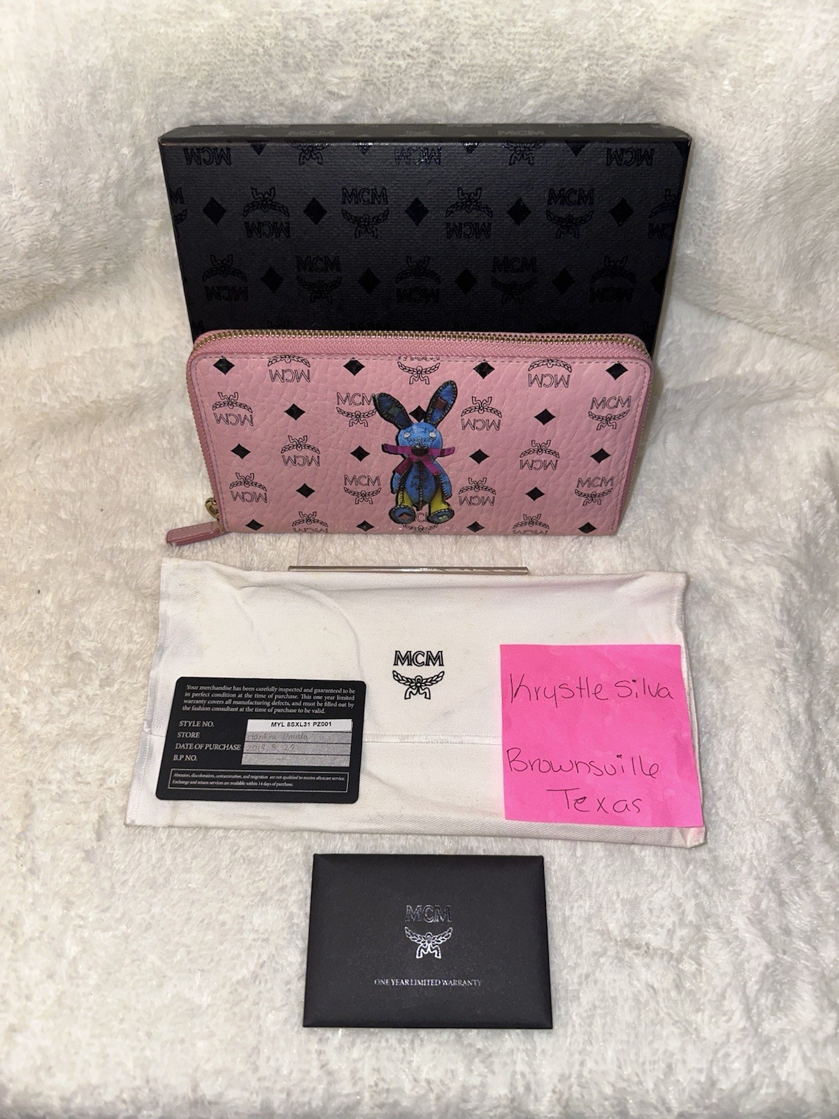 MCM Visetos Pink Rabbit Zippy Wallet