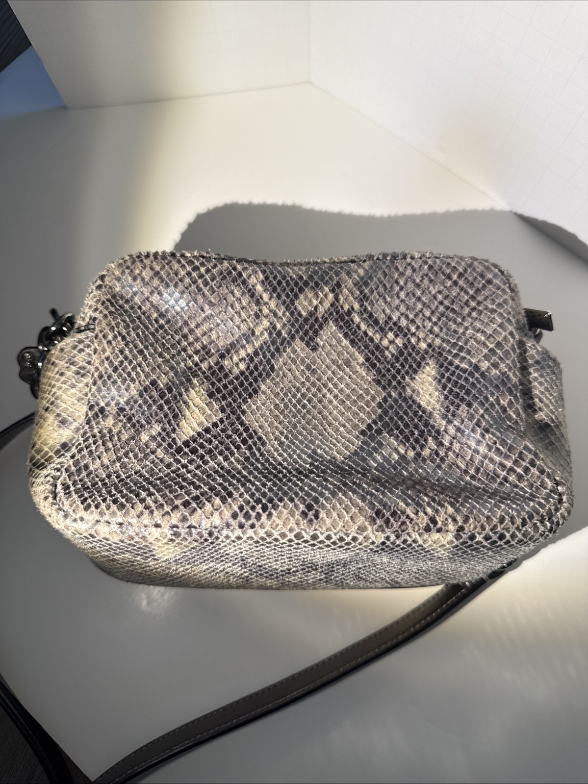 COACH Campbell Exotic Leather Crossbody Purse Camera Bag Python Platinum Small