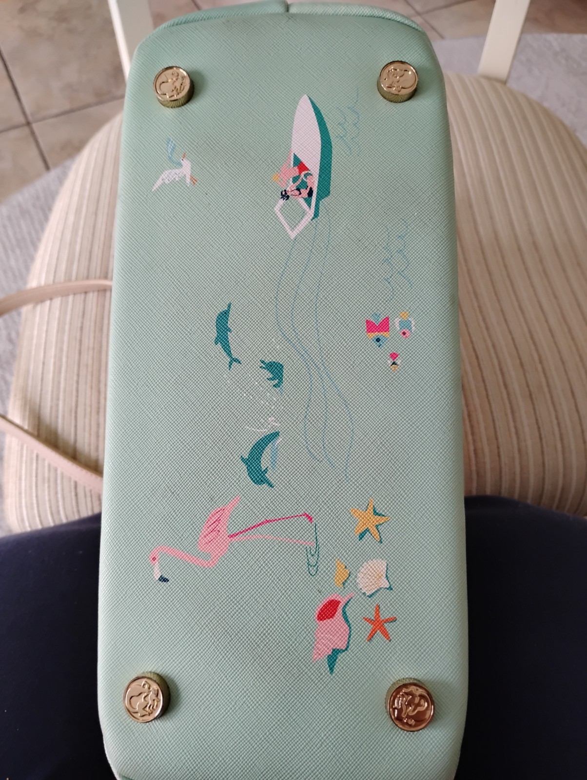 Spartina 449 Teal and Pink Florida Map Tote with Cream Handles