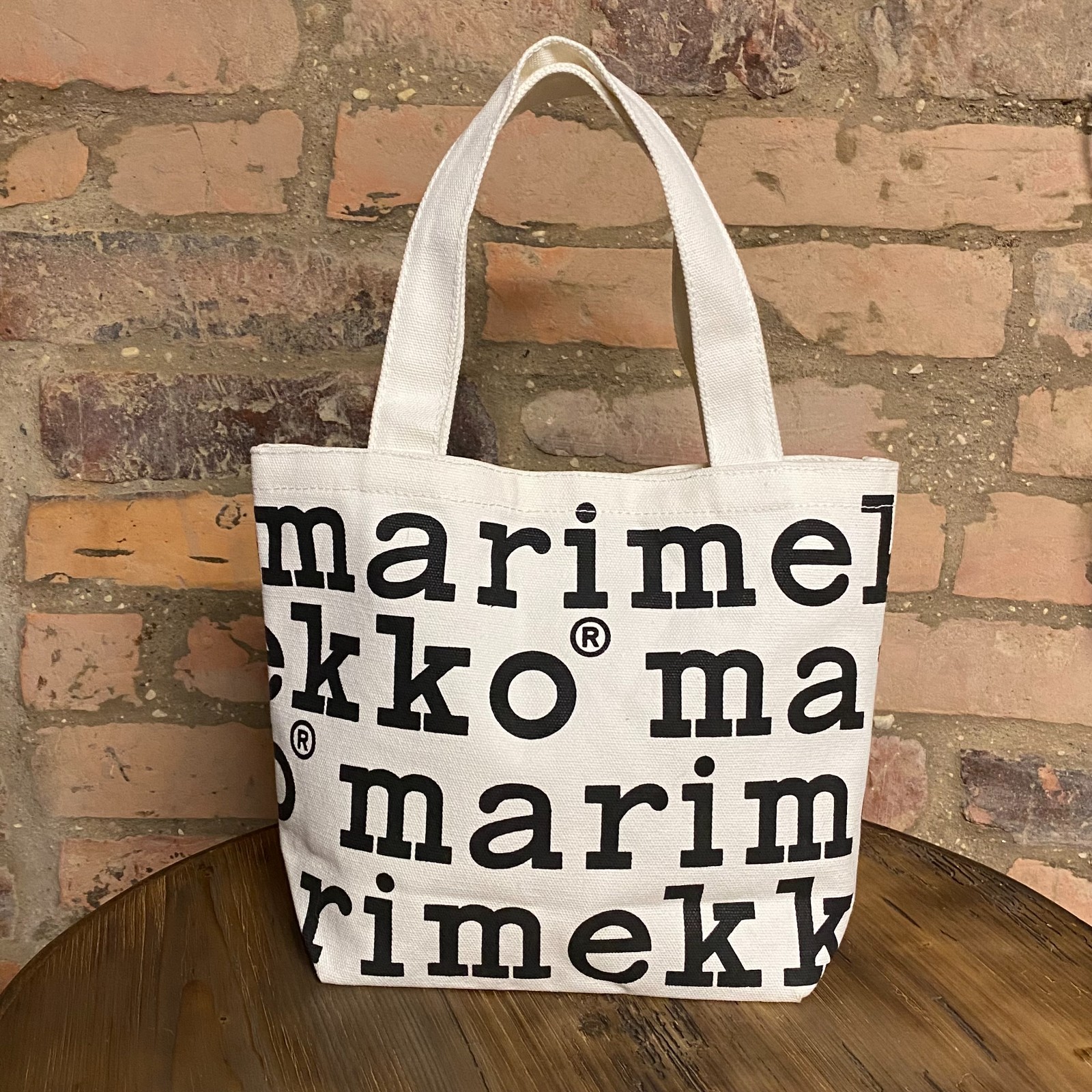 Marimekko Logo Mini Tote Bag White / Black 23 cm x 30 cm x 9 cm Cotton / Canvas