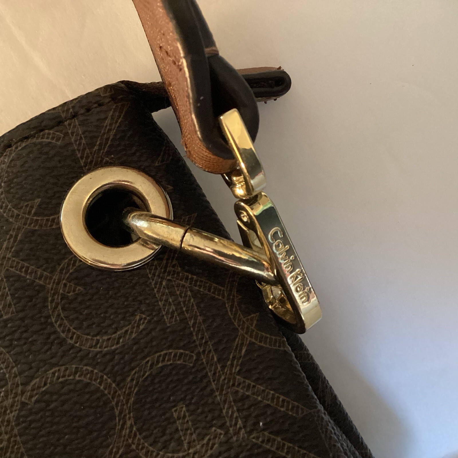 CALVIN KLEIN SHOULDER BAG LOGO PATTERN BRAIDED CHAIN HANDLE