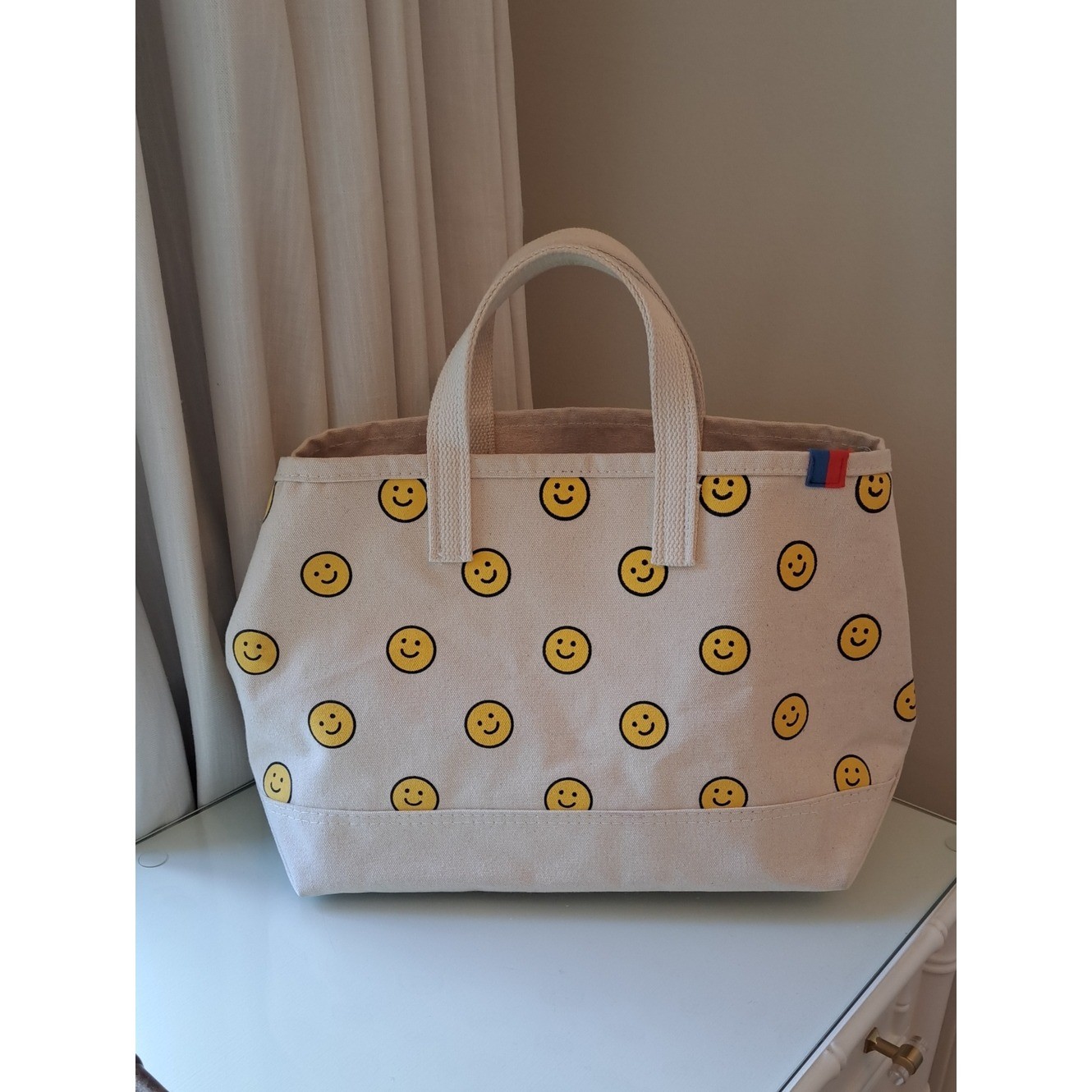 KULE Womens Allover Smiley Face Medium Canvas Handle Tote Bag 15″x11″x7″