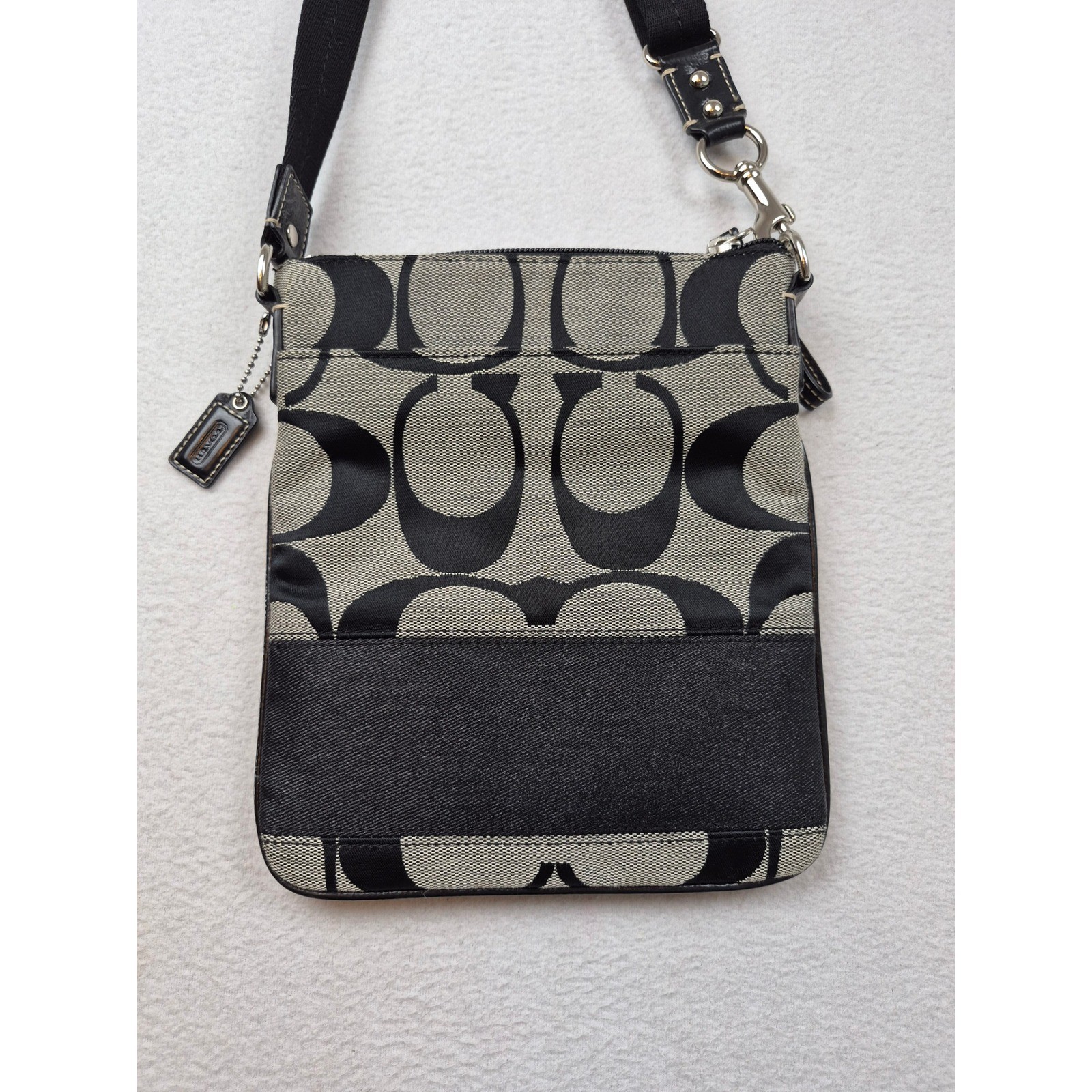 Coach Signature File Crossbody Bag Black Grey Jacquard Canvas