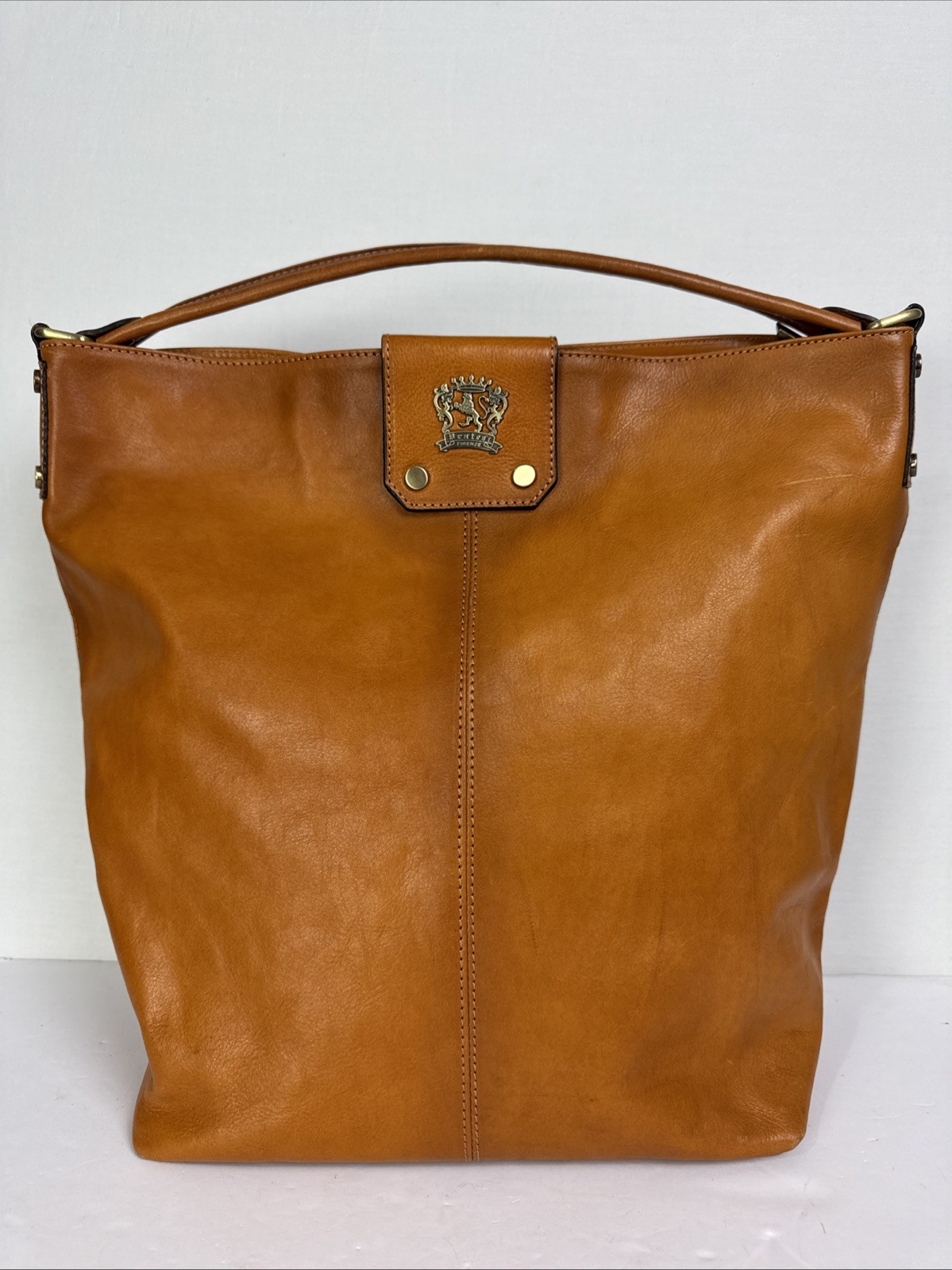 Pratesi Firenze Sant Ellero Cognac Leather Bag Purse ITALY brass hardware