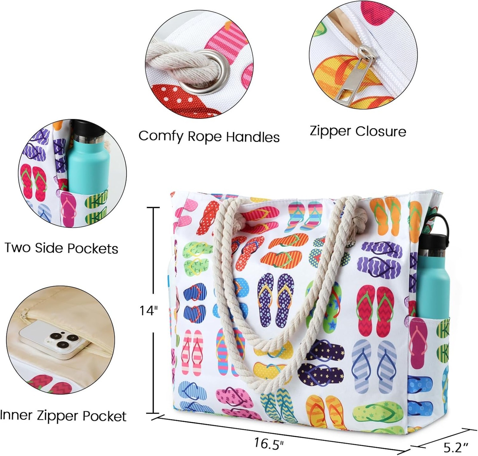 Clothirily Beach Bag for Women Large Waterproof Sandproof Tote with Zippers and