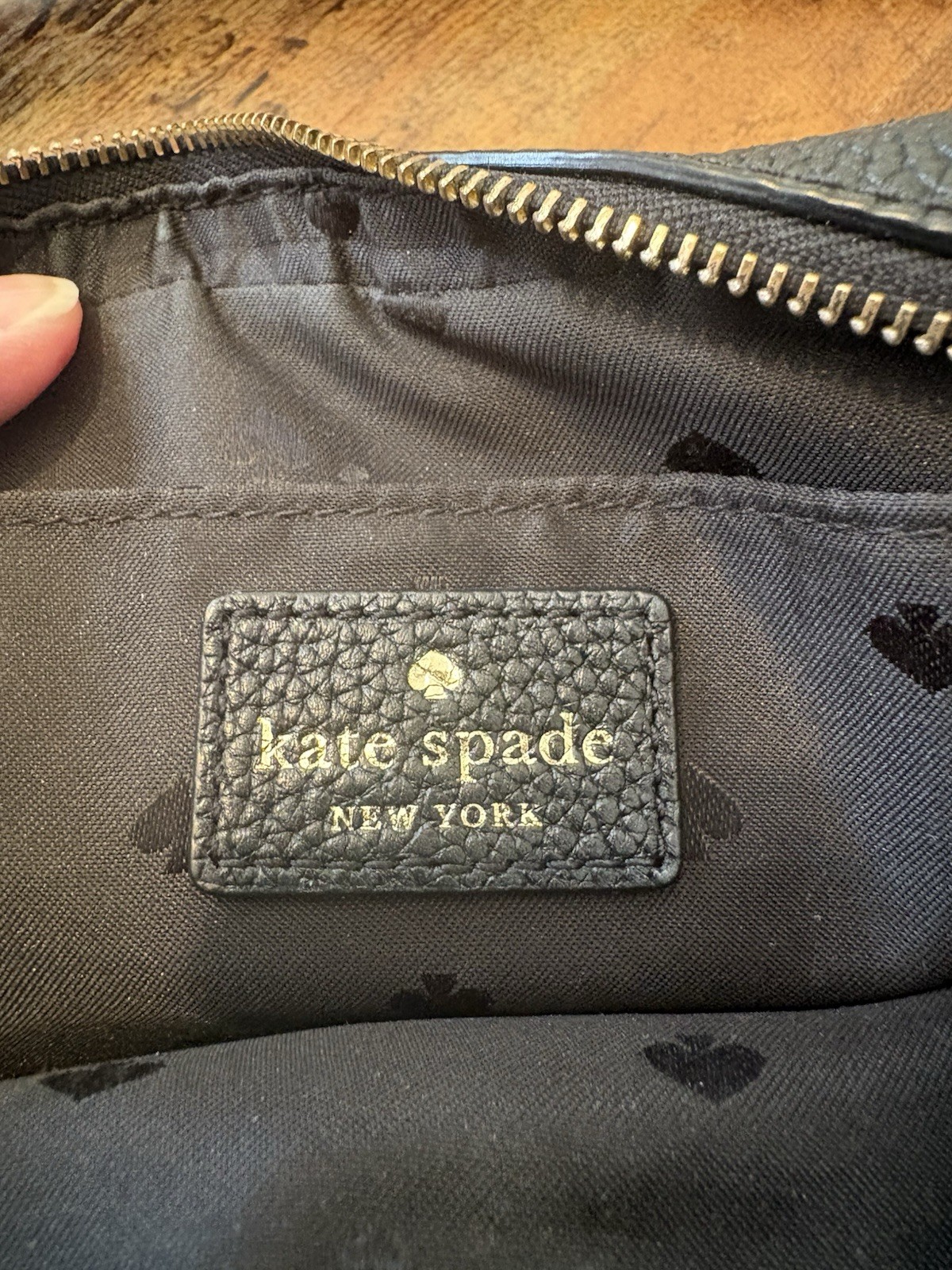 kate spade new york Black Pebbled Small Crossbody Zip Bag, Gold Hardware