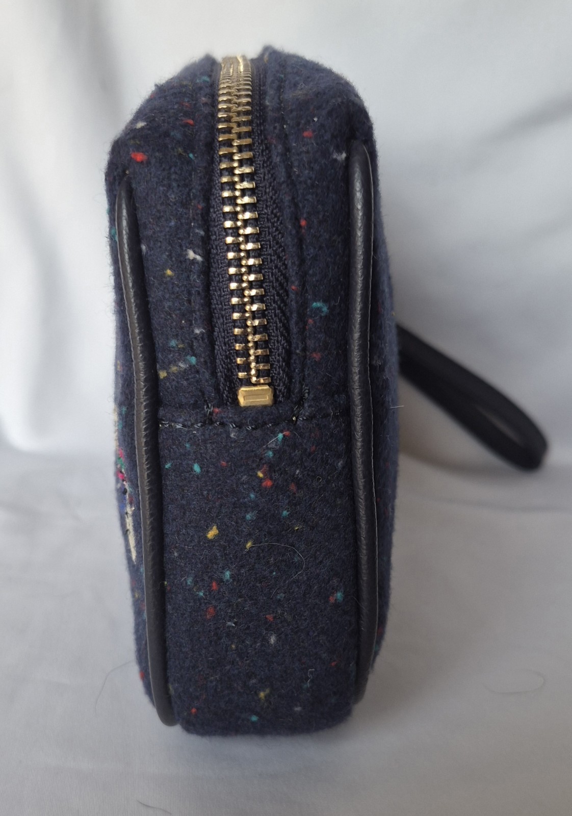 Talbots Party Animals Christmas Cosmetic Bag Wool Blend Tweed Wristlet Pouch