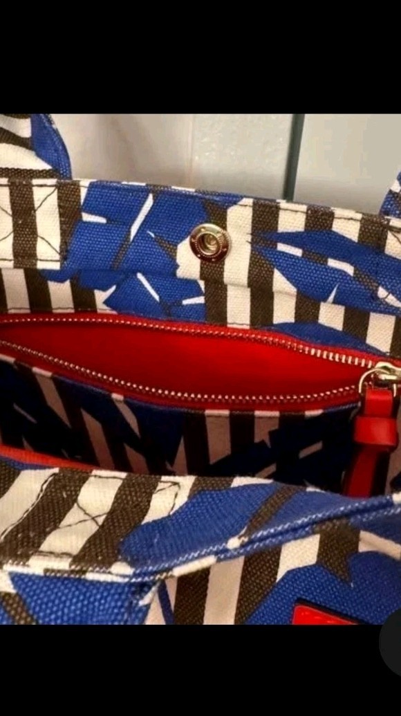Henri Bendel Canvas Leather Trim Magazine Tote Yes-Stripe Leaf Purse Bag NWOT