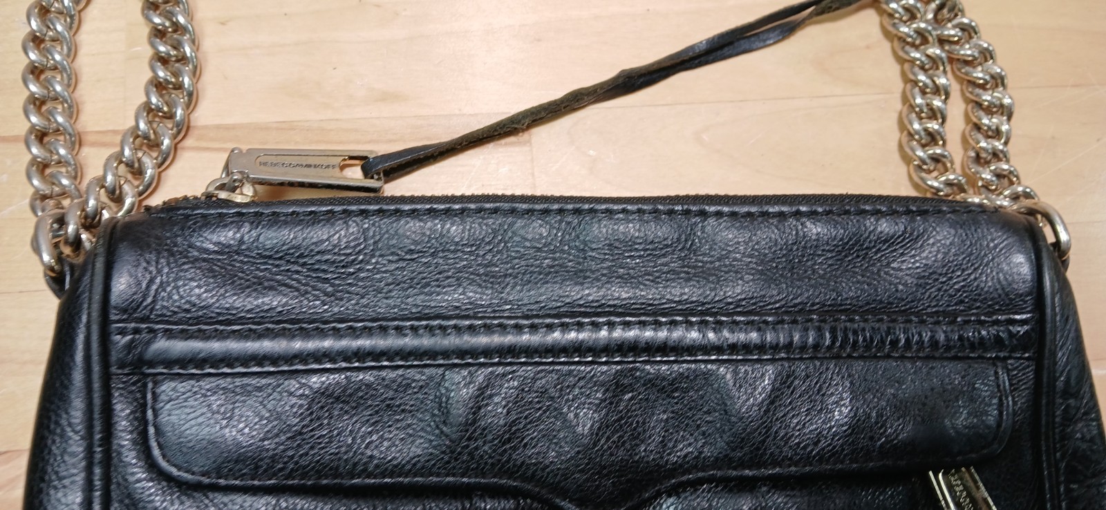 REBECCA MINKOFF MINI MAC BLACK LEATHER CROSSBODY – SHOULDER BAG GOLD CHAIN 9x6x2
