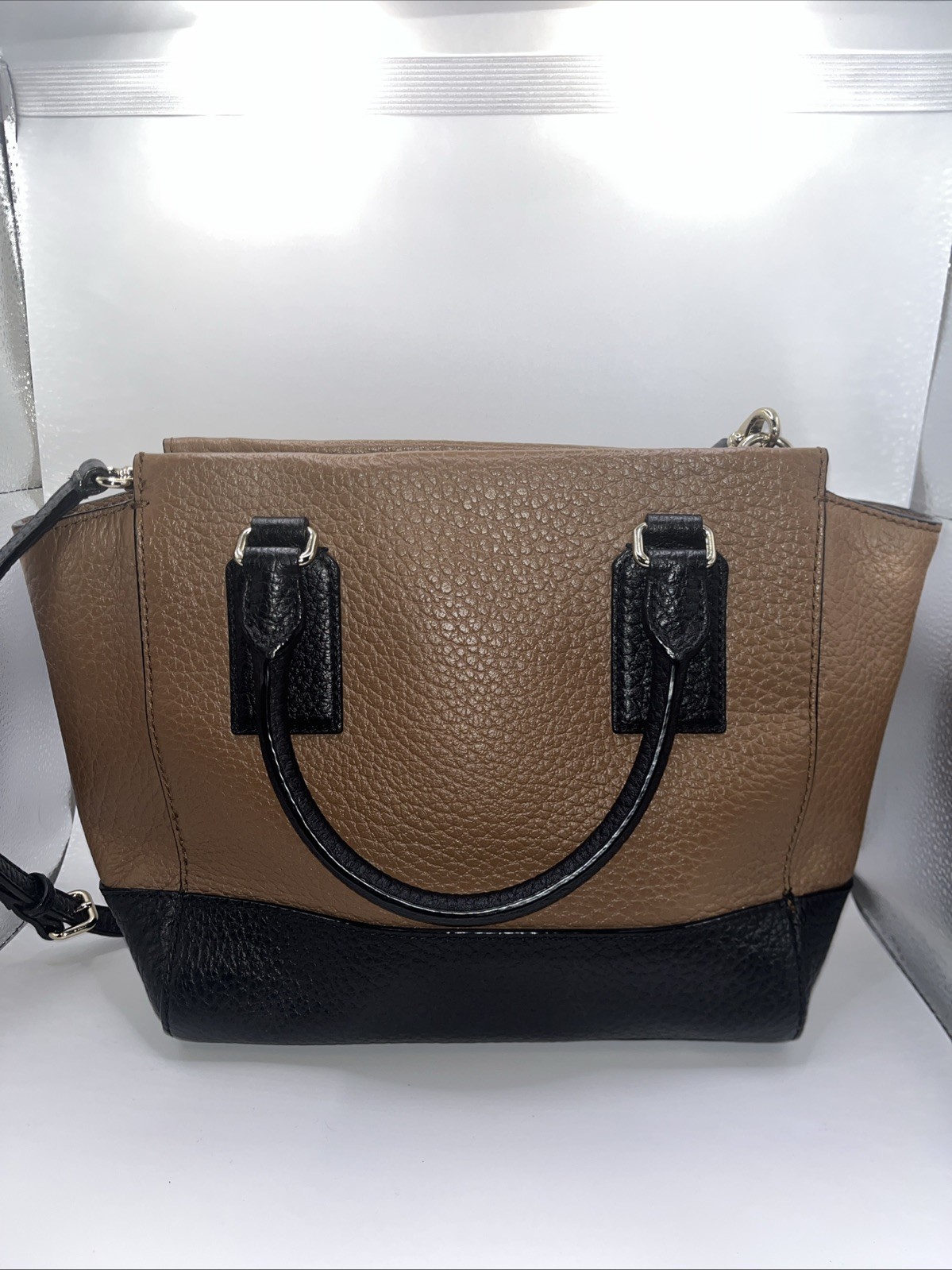 Kate Spade New York Brown/Black Pebbled Satchel Top Handle/adjustable Strap