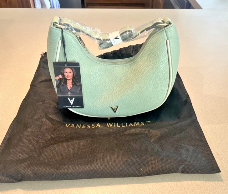 Vanessa Williams Pebble Leather Crescent Hobo Bag in Sage Green NWT
