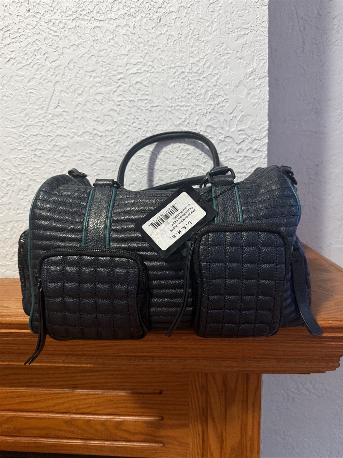 L.A.M.B. Gwen Stefani Eady Satchel Navy Quilted Leather P0079 Tags Attached