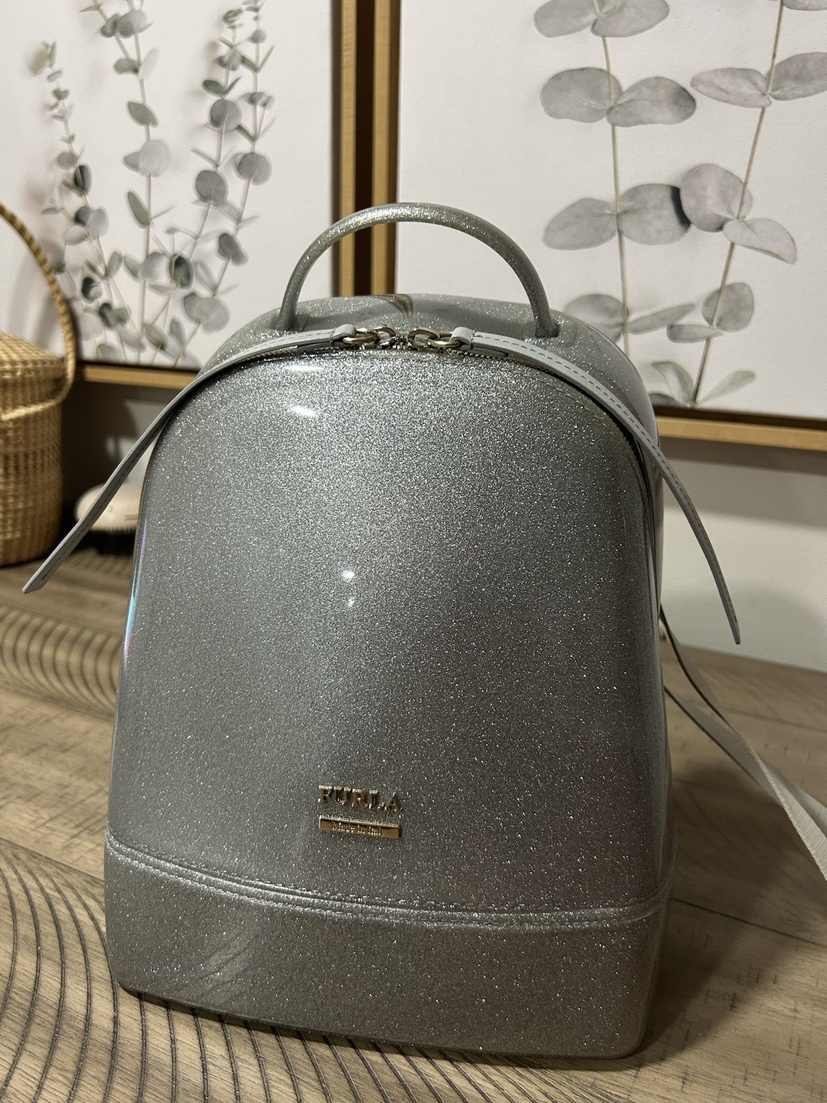 Furla Glitter Gray Candy Jelly Mini Backpack Crossbody Convertible PVC Bag Y2K