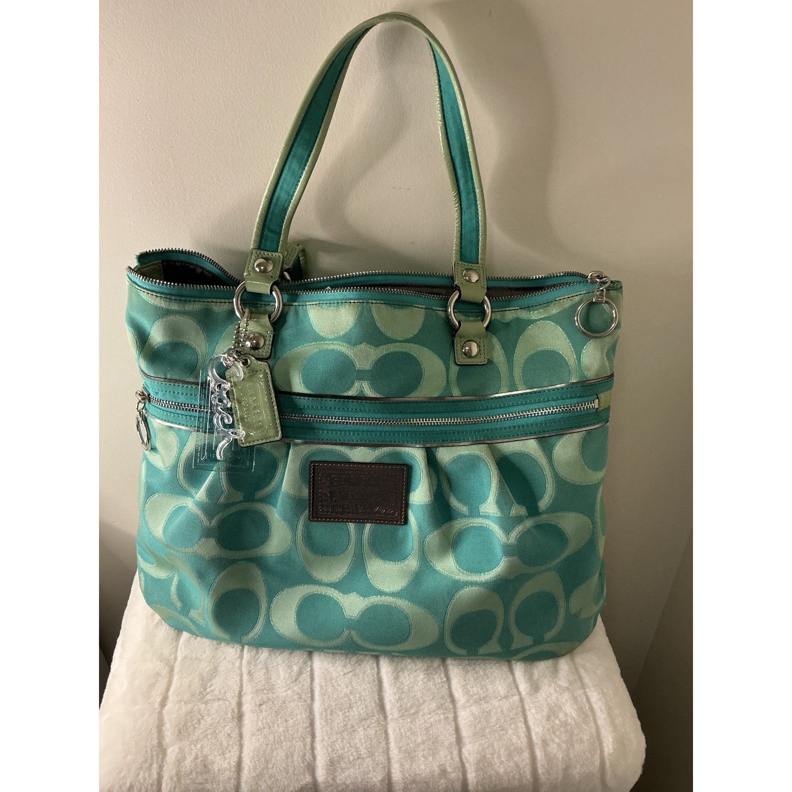 Vintage Y2K Coach Poppy Sateen Glam Tote Complete Set Orig Box Acrylic Charms