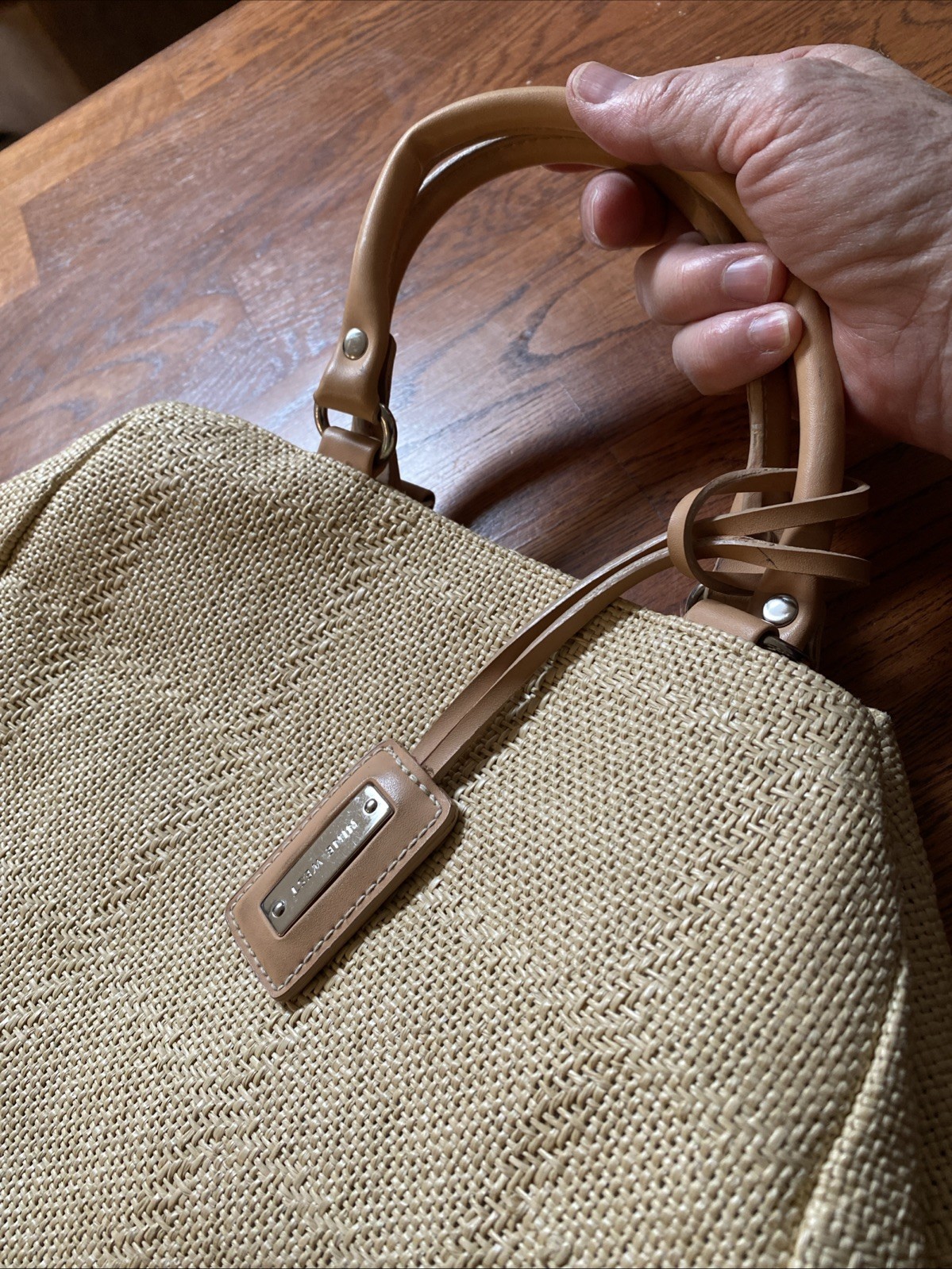 Nine West Purse Handbag Poly Woven Beige Casual Chic