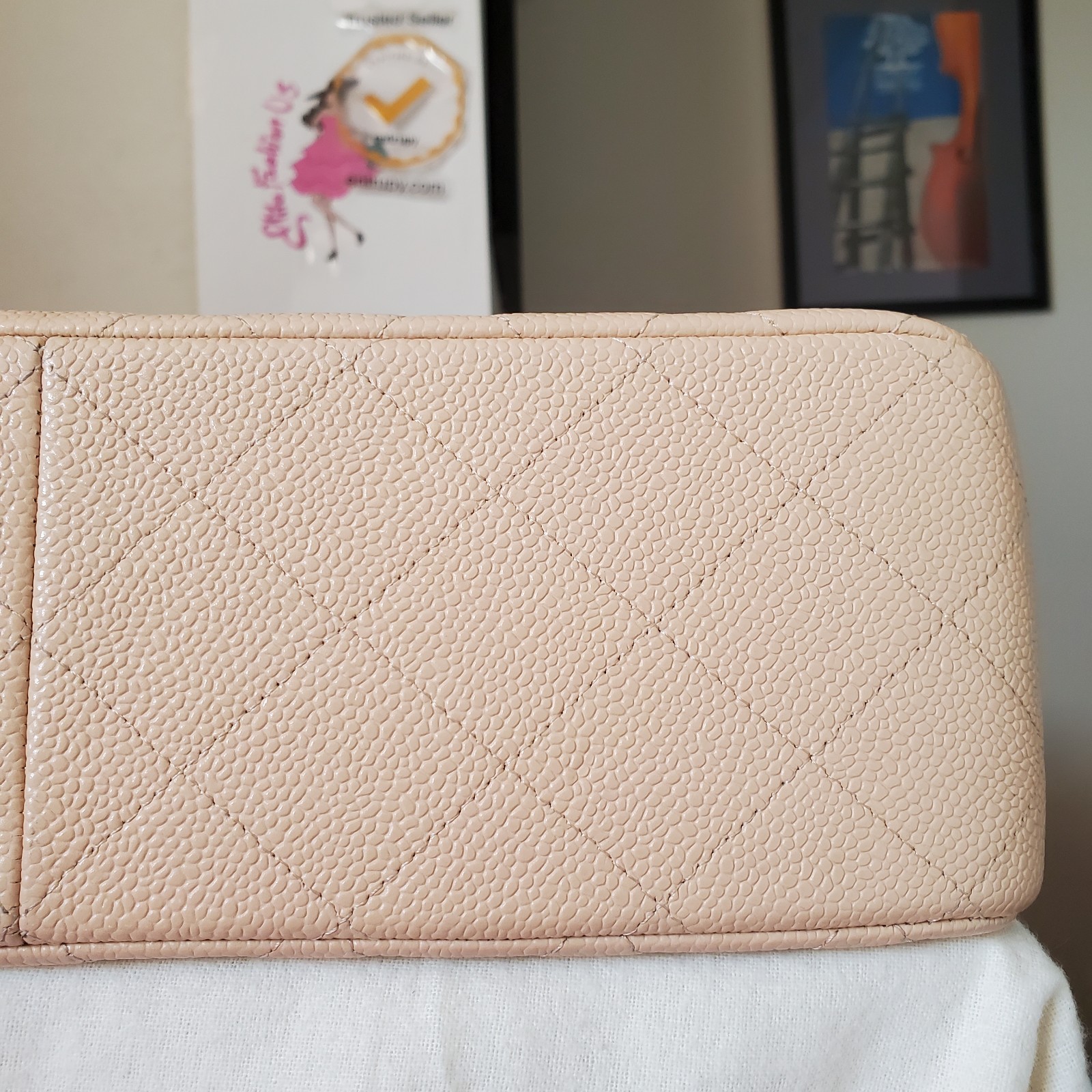 $12,600 CHANEL Classic Beige Ca viar Gold hw Jumbo double Flap Bag Serial 18