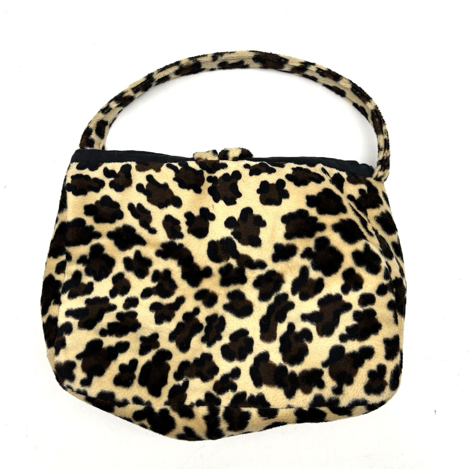 Vintage 90s Y2K Brown Leopard Print Fuzzy Medium Wristlet Clutch Purse 11×7″