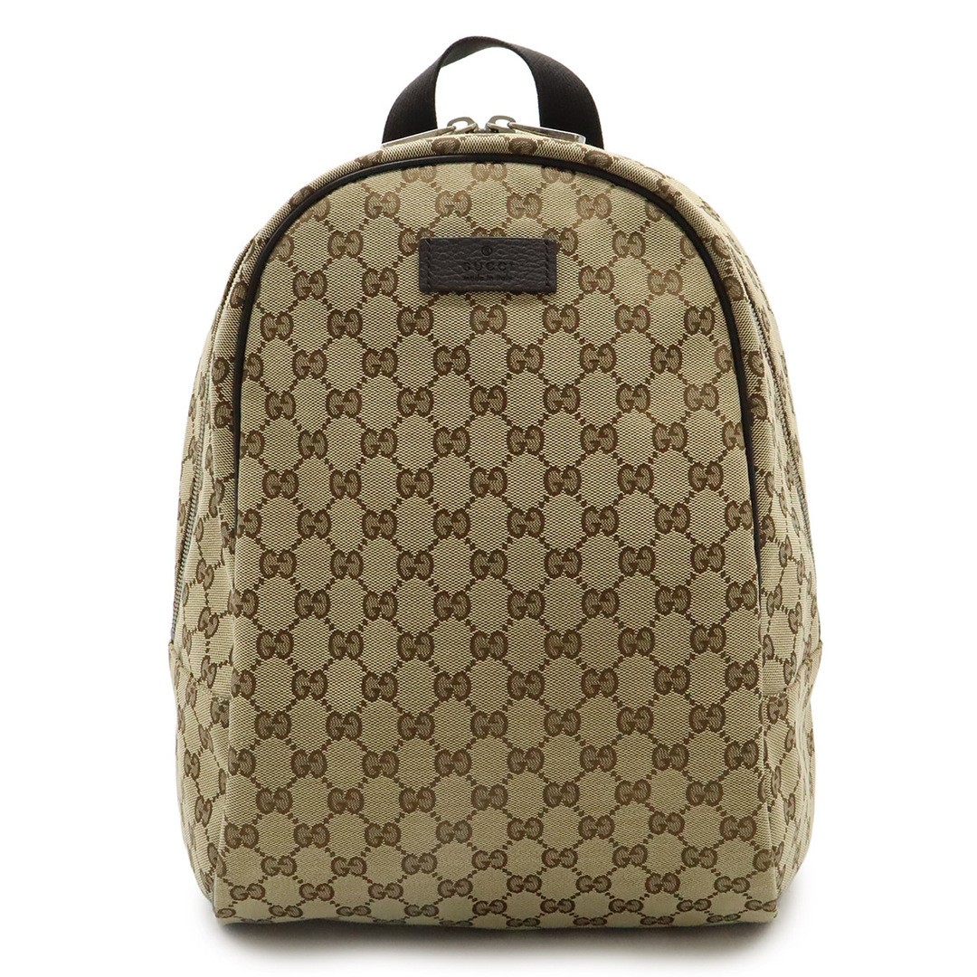 Gucci GG Canvas Backpack Leather Beige Dark Brown Used From Japan