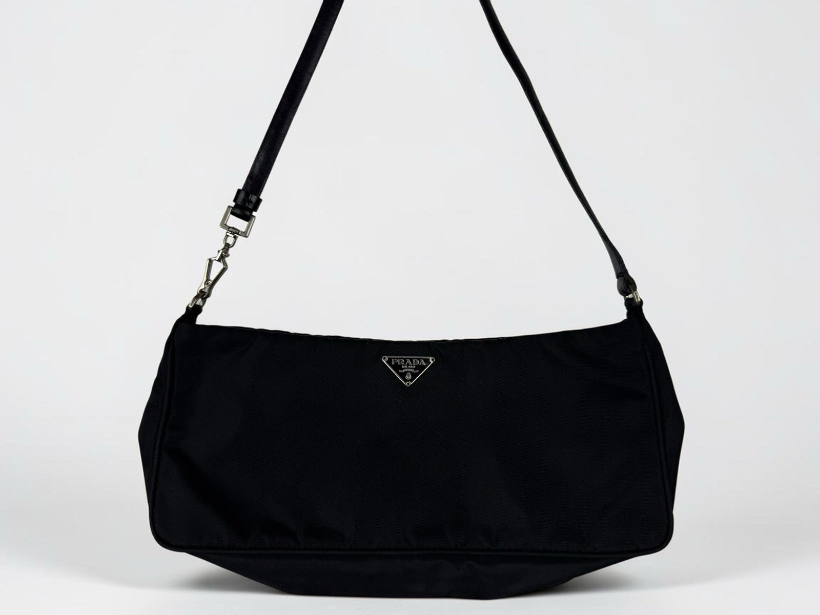 PRADA Nylon Leather Shoulder Mini Bag Black Triangle Logo Authentic Italy Rare