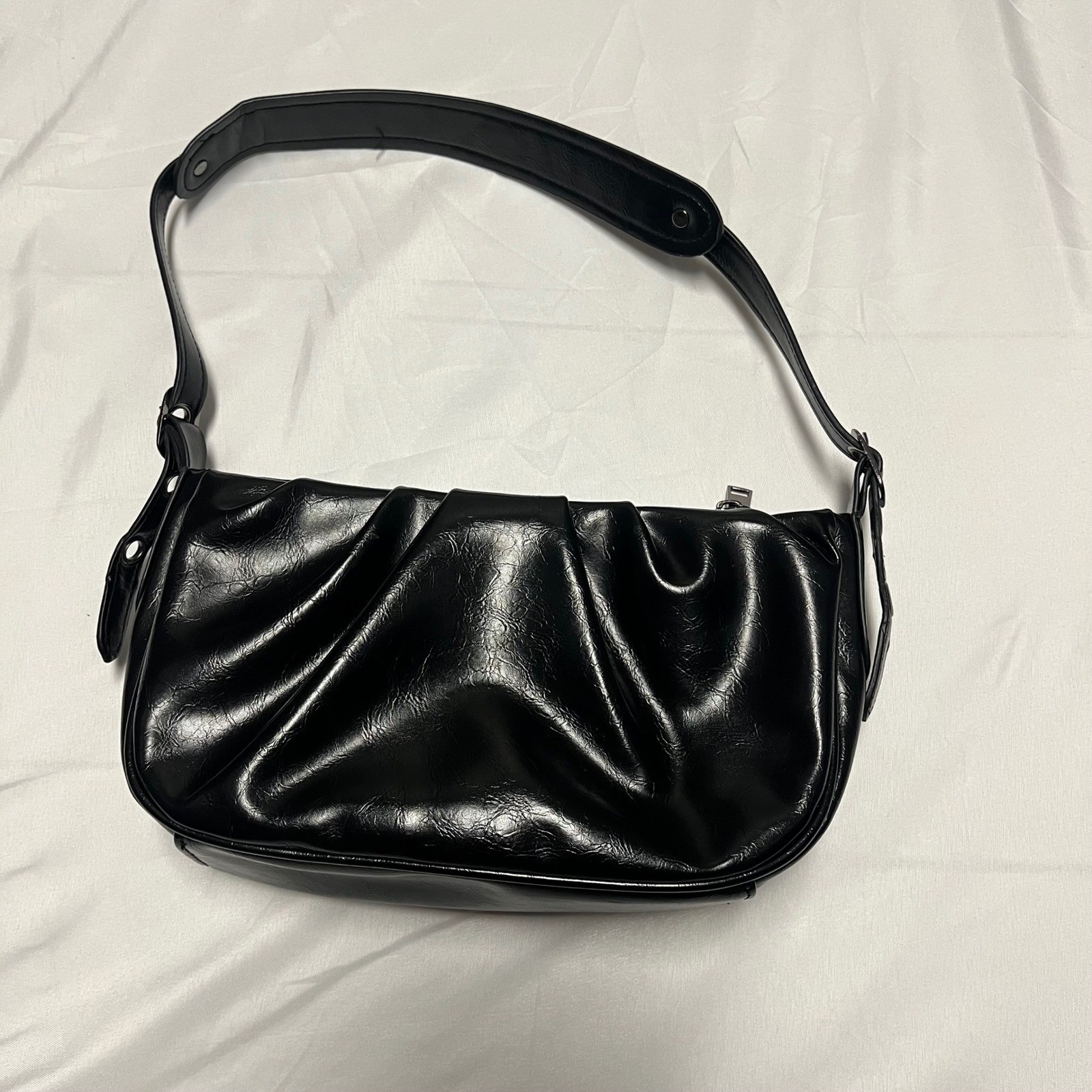 Fashion Nova Black Studded Rhinestone Moto Shoulder Bag