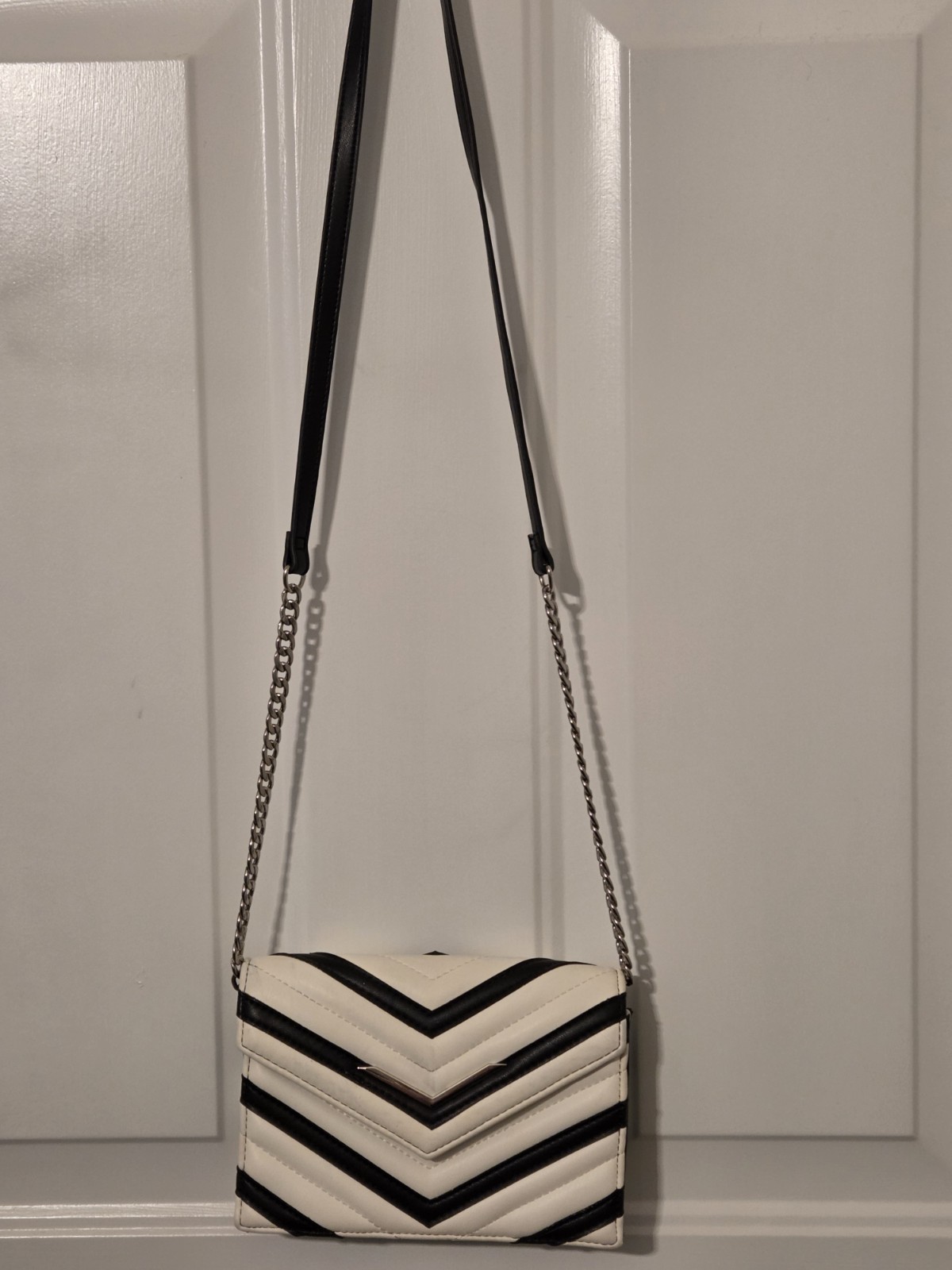 Express Black & White Chevron Stitch Quilted Crossbody Bag