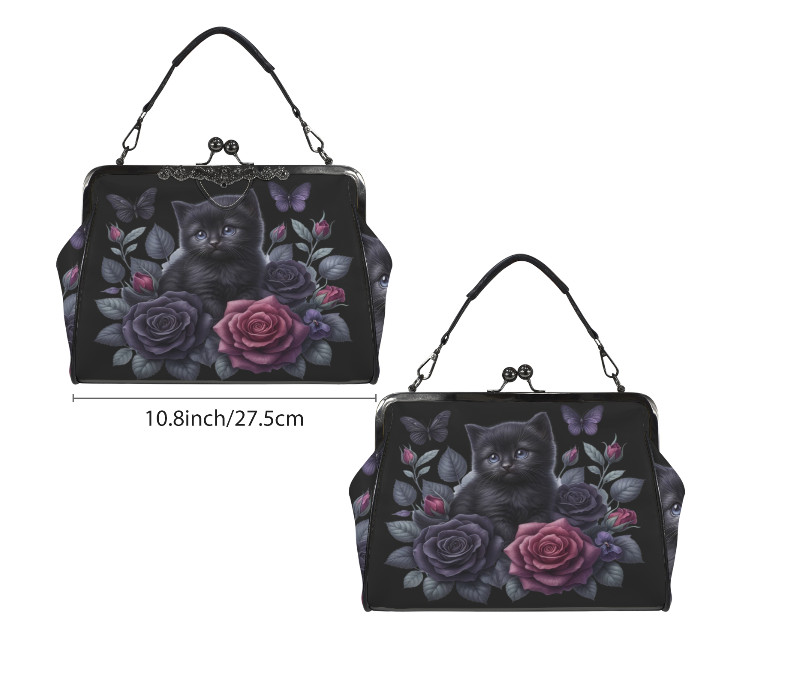 Victorian Gothic Black Kitten Rose Spring Colors Shoulder Cross Body Bag Satchel