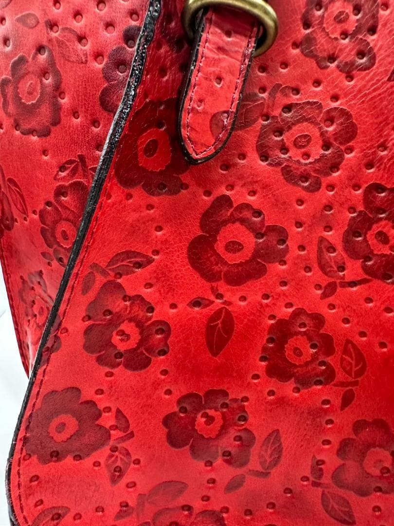 A.D.M.J CRESCENDO Leather Tote Bag Flower Embossed Red Japan EX