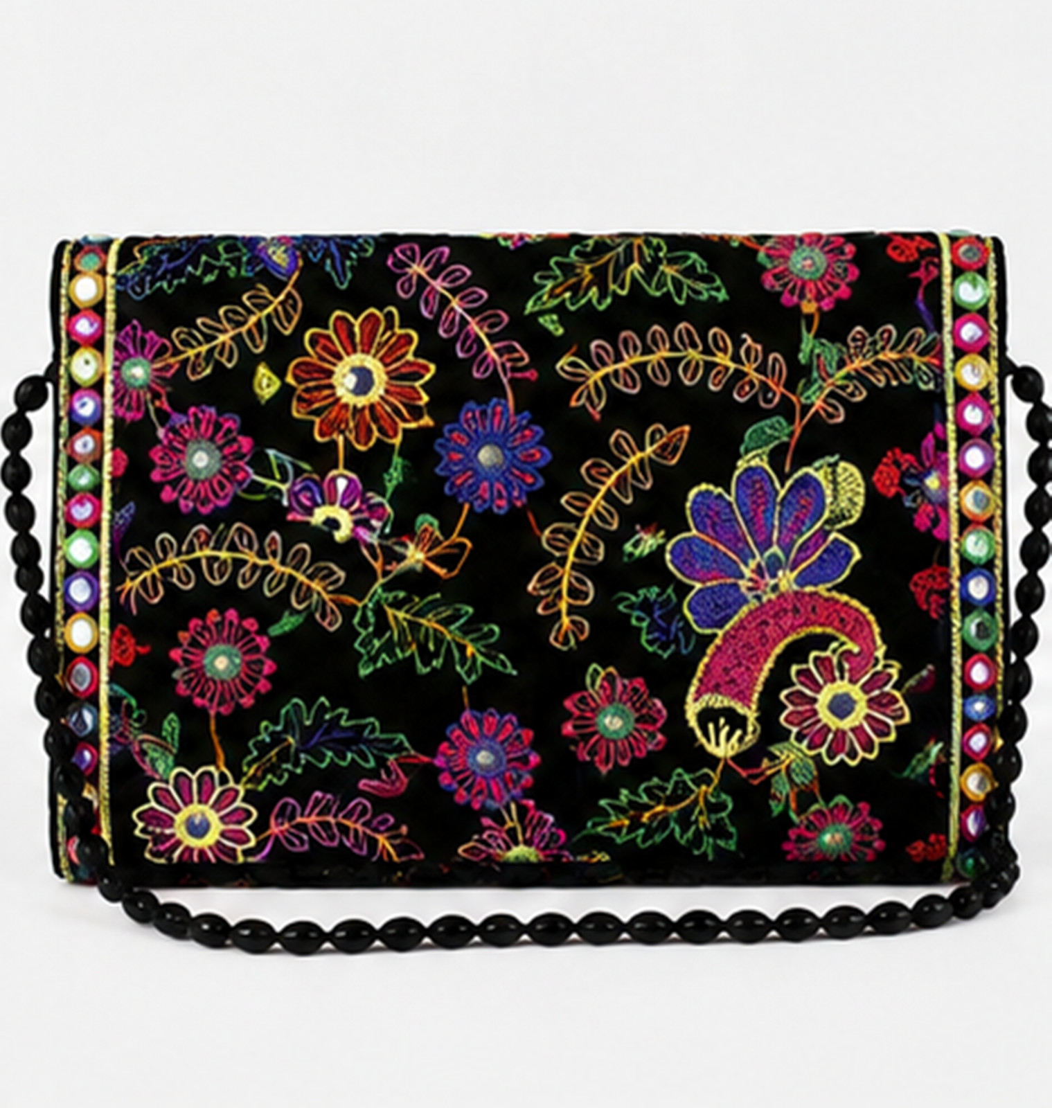 Elephant Embroidered Clutch Bag, Handmade Indian Ethnic Envelope Purse