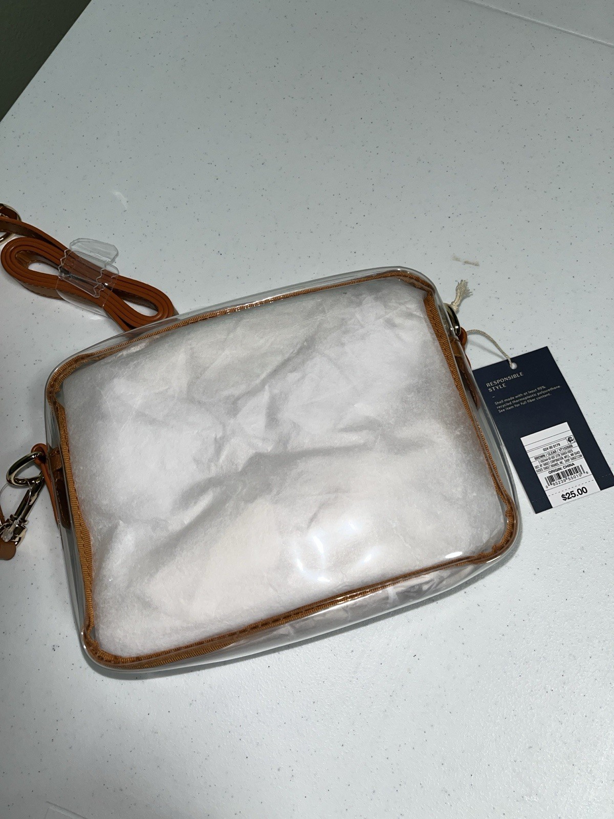 Universal Thread Clear/Brown Small Crossbody Bag Zip Gold Hardware Det Strap