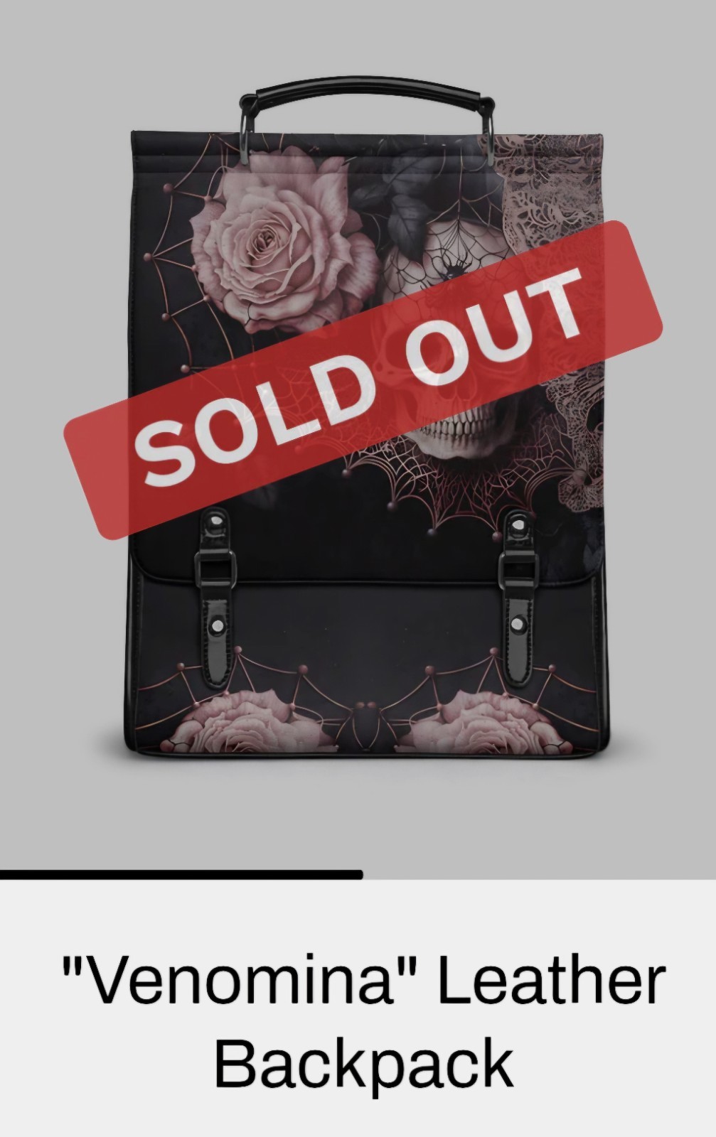 Skullette Venomina Leather Backpack Skull Pink Roses Spider New