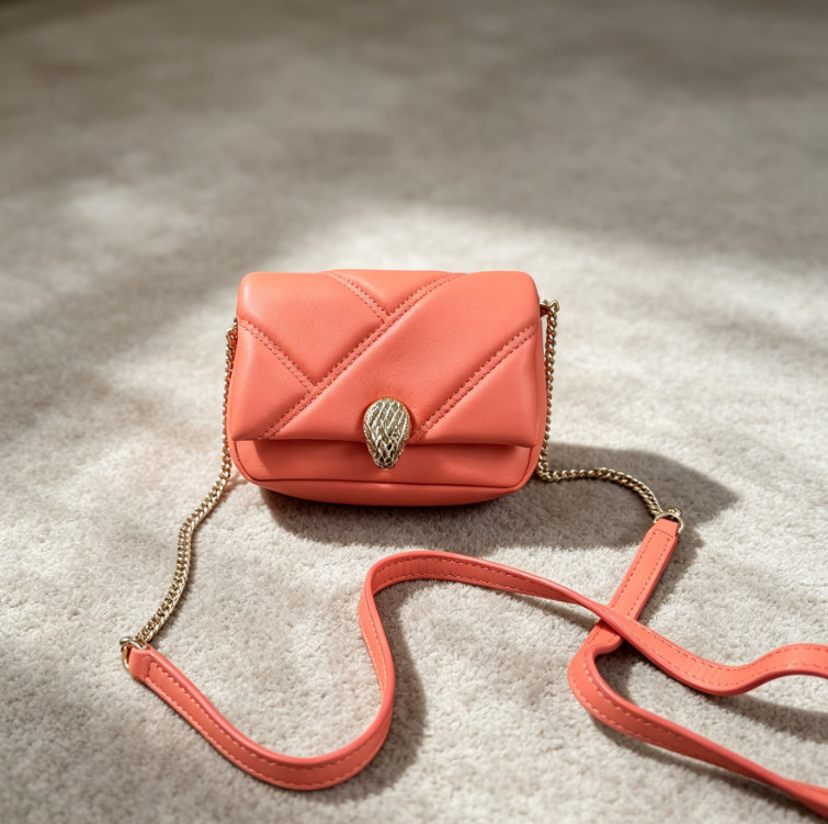 AUTH Bvlgari Serpenti Cabochon Grapefruit Pink Micro Crossbody Bag