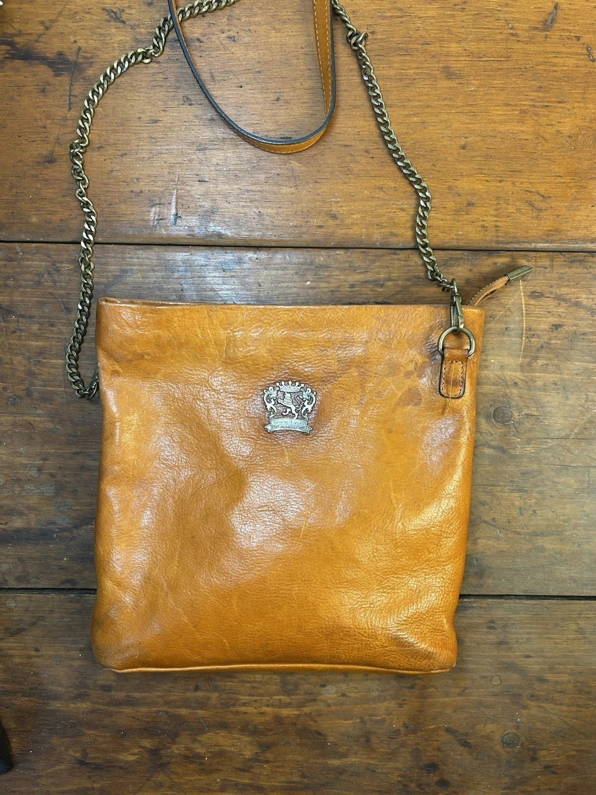 Pratesi Firenze Crossbody Bag Purse Brown Leather Made in Italy Chain Strap READ
