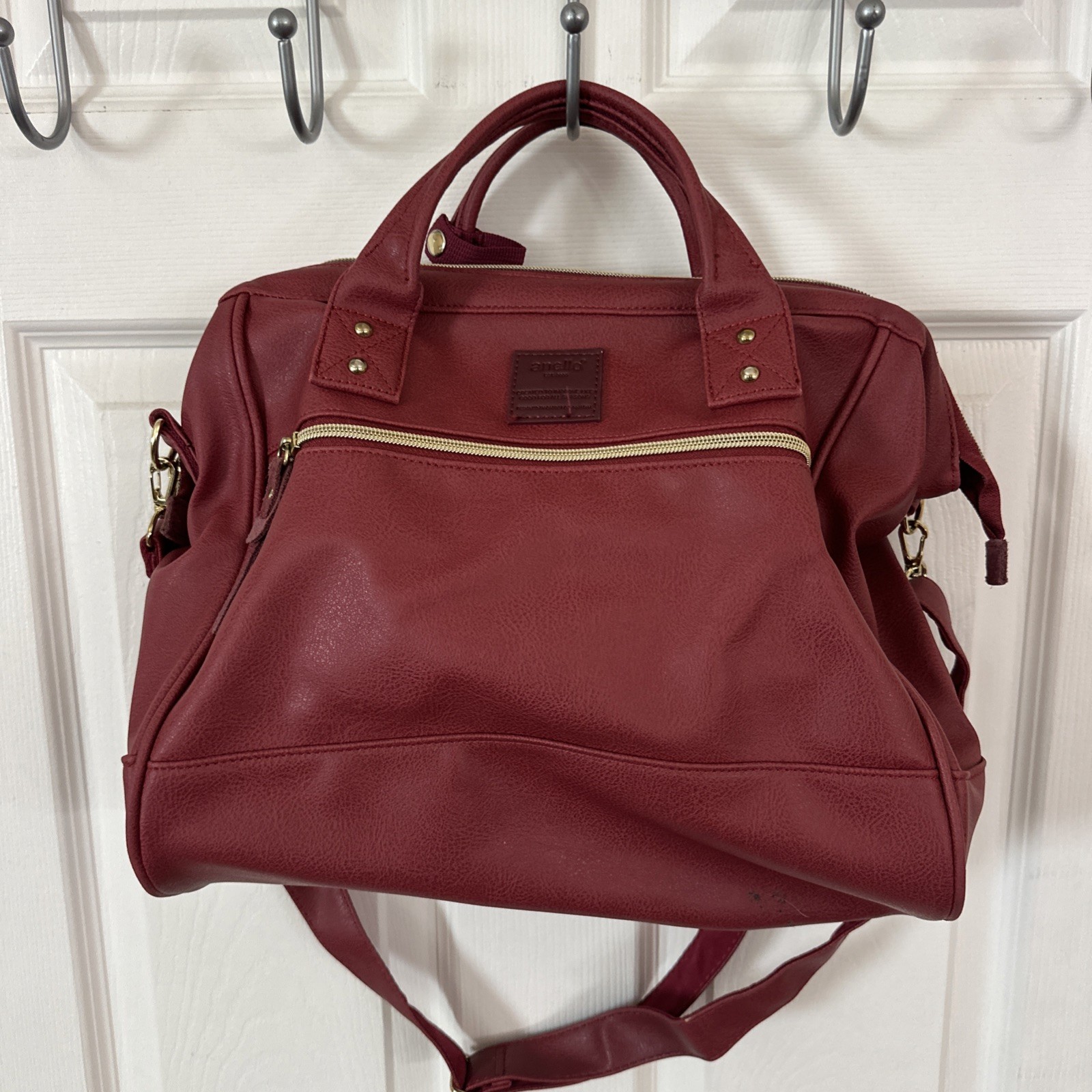 Anello Leather Boston 2 Way Shoulder Bag Dark Red
