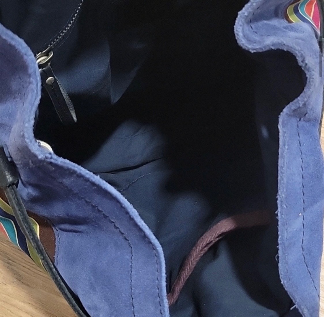 Lucky brand suede, material backpack colorful leather drawstring bag