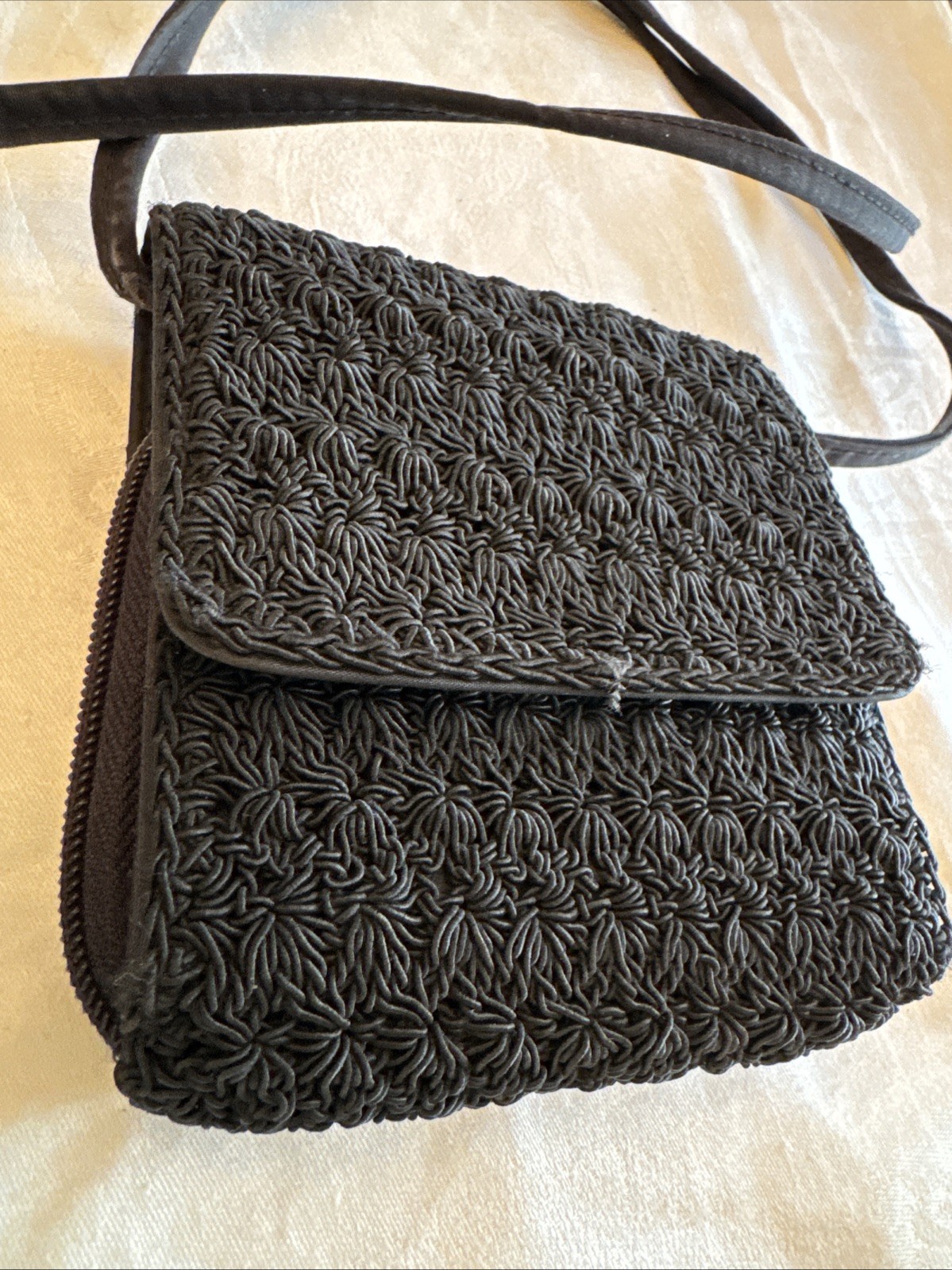 The Limited Black Crocheted Removable Crossbody Strap Wallet 5.5” x 5”