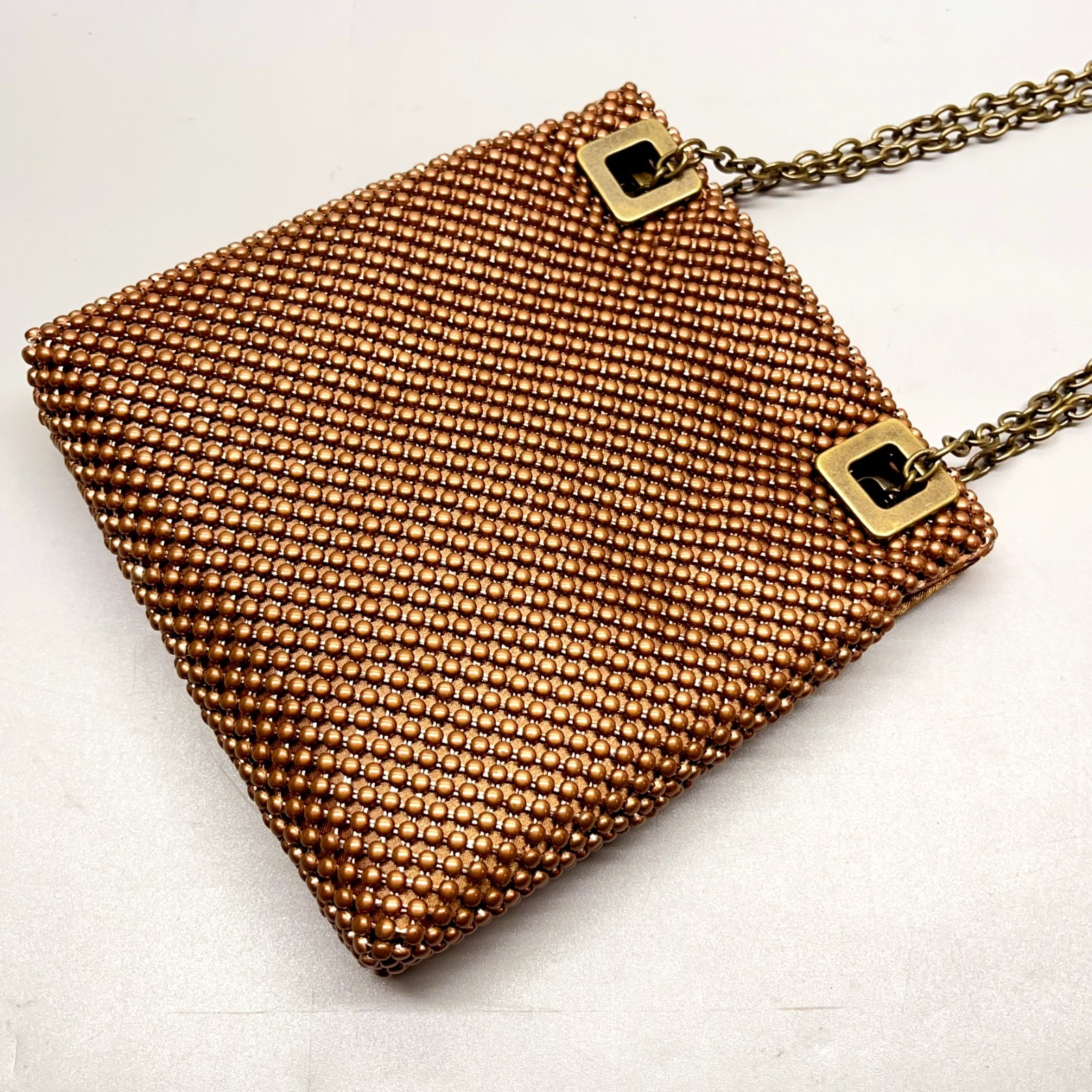 Vintage Brown Copper Mesh Purse Adjustable Chain Crossbody Evening Bag Clutch