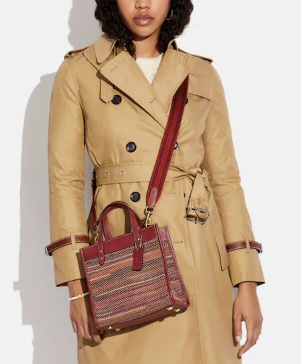 Coach Field Tote 22 Upwoven Leather/Glovetanned Brick Red Multi NWT $495 RARE