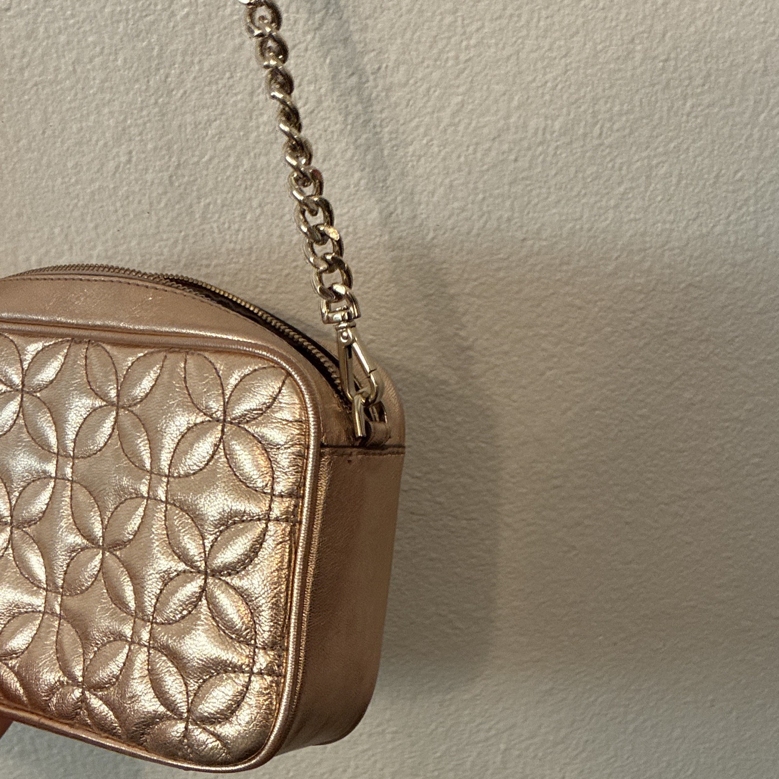 MICHAEL Michael Kors Small Quilted Gold Crossbody Bag Zip Tassel Det Strap