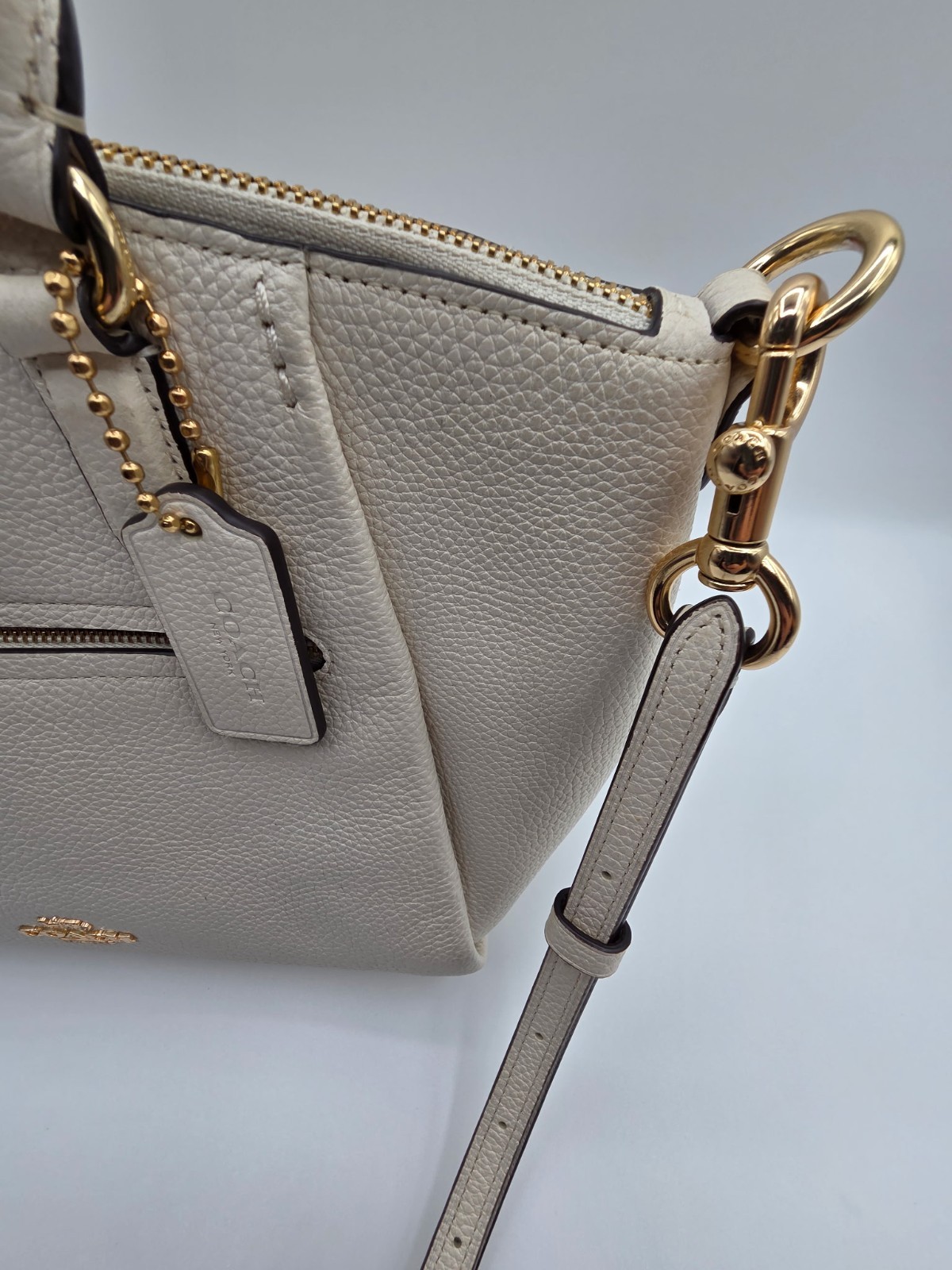 Coach Elise Satchel BeigeChalk Pebbled Leather Crossbody Bag Gold Hardware 79316