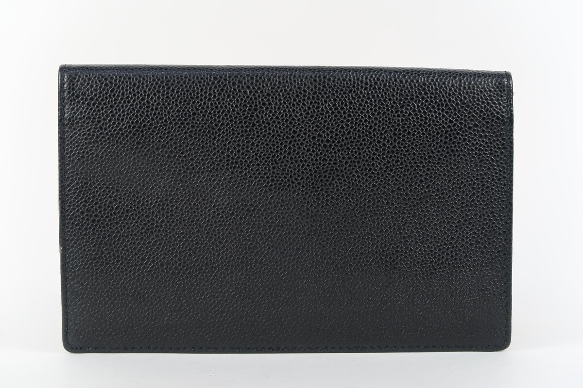 CHANEL CC Logo Long Wallet Clutch Bag Black Caviar Leather L 13cm JPN [Used]