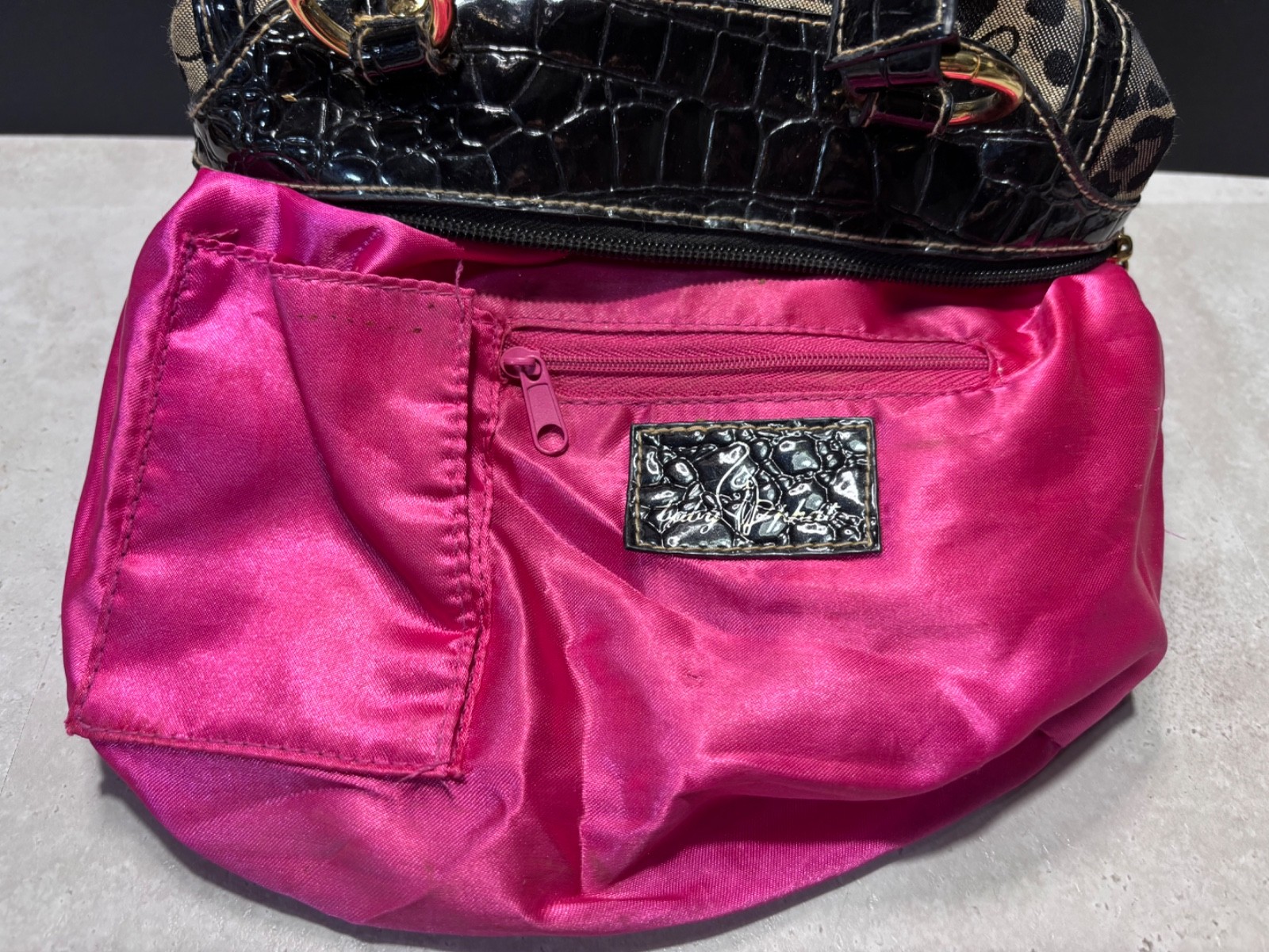Authentic Baby Phat Feline Leopard Print Satchel Bag Y2K Cat Charm Purse