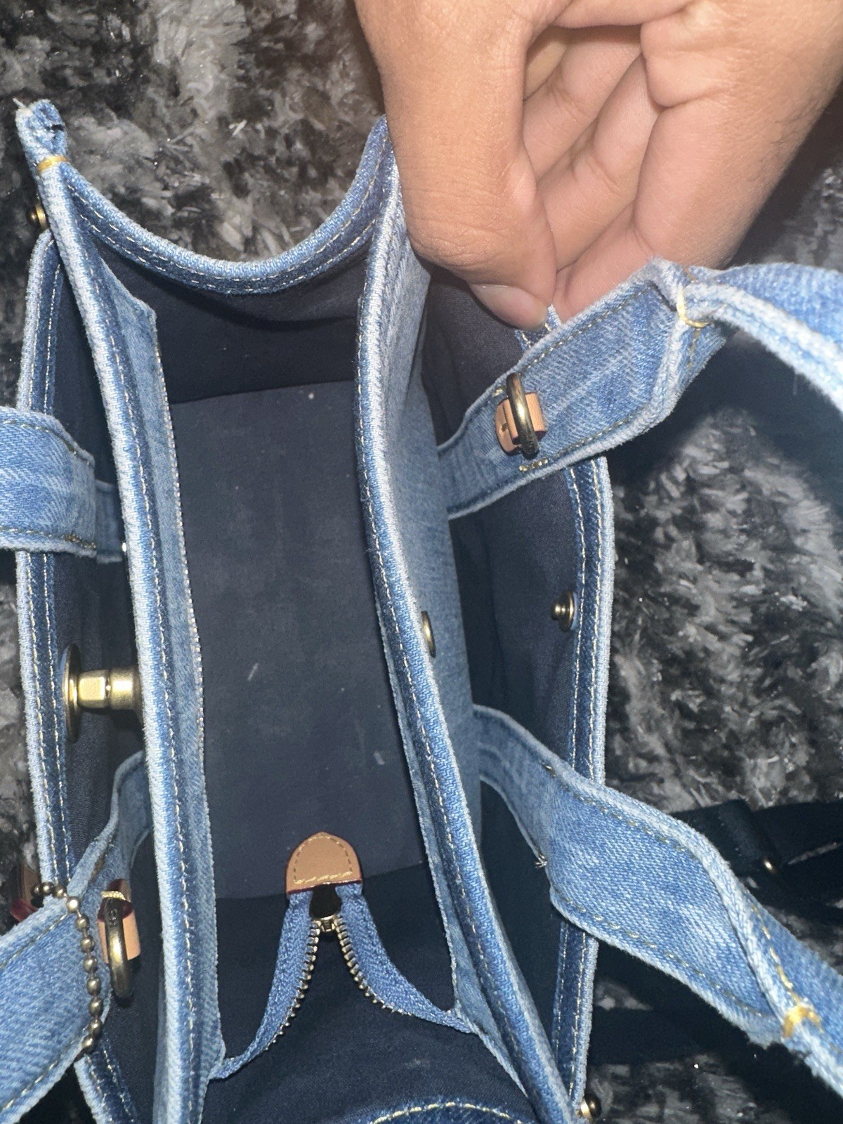 Coach Blue Logo Small Satchel Top Handle, Zip/Turn Lock, Detachable Strap